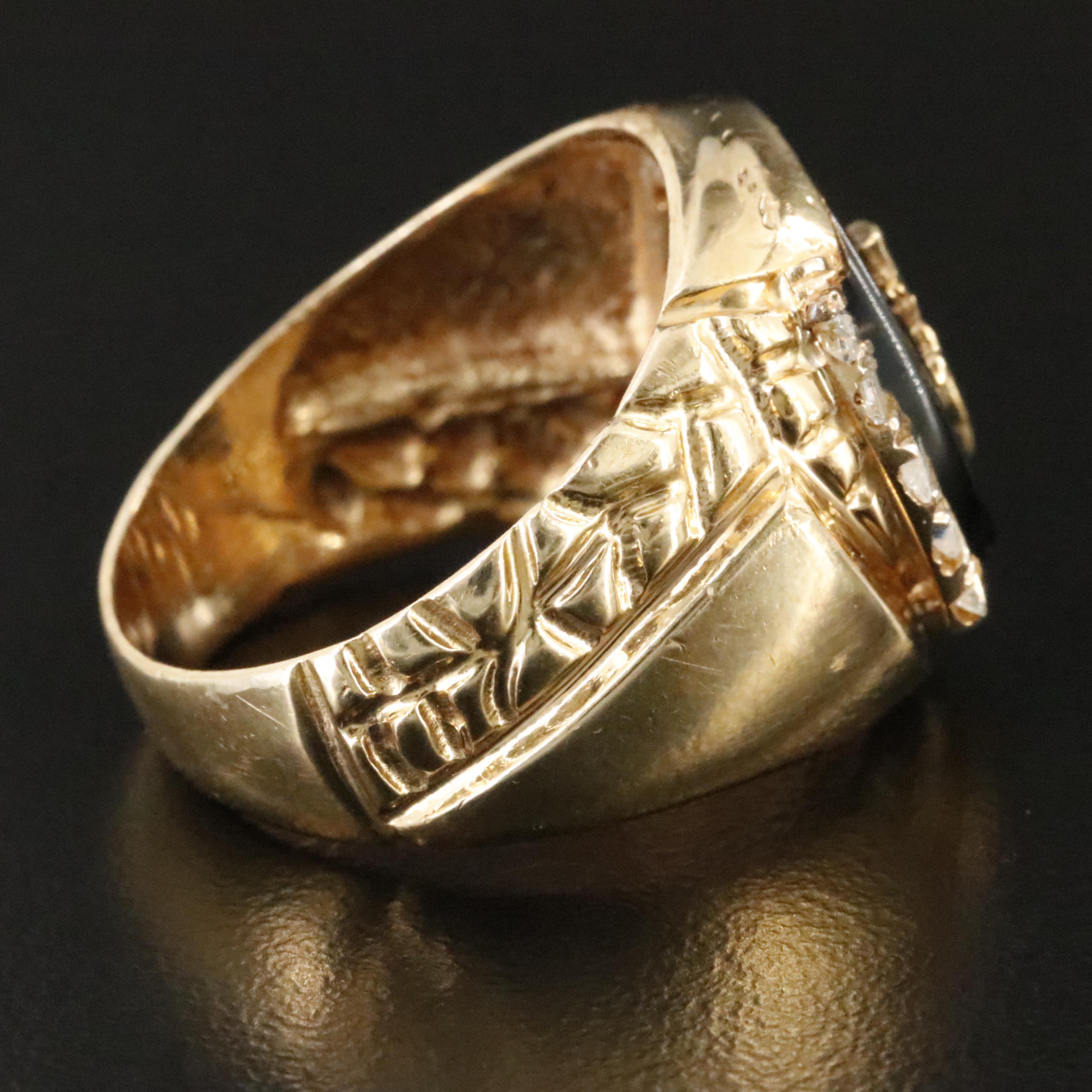 10K Black Onyx and Diamond Cross Ring