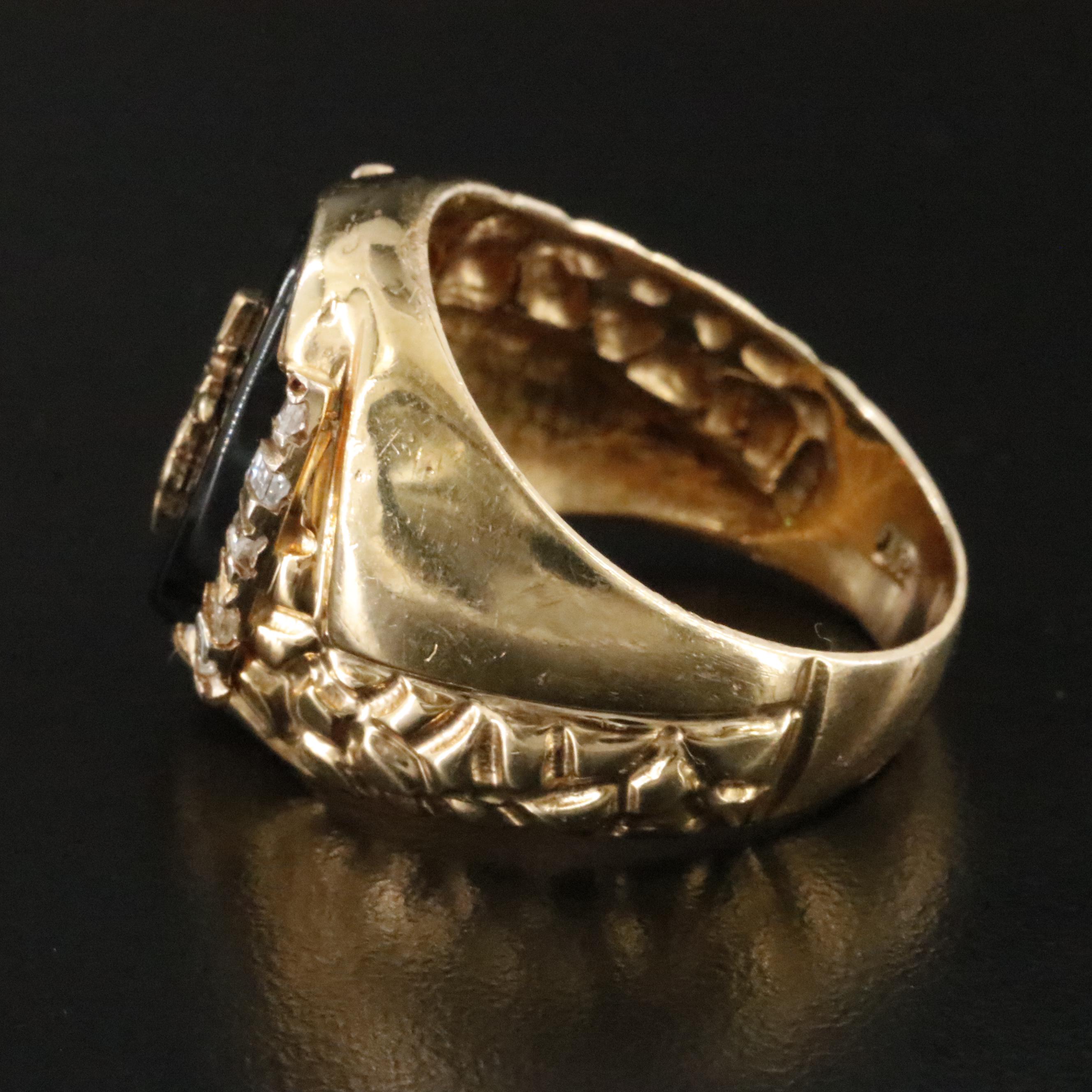 10K Black Onyx and Diamond Cross Ring