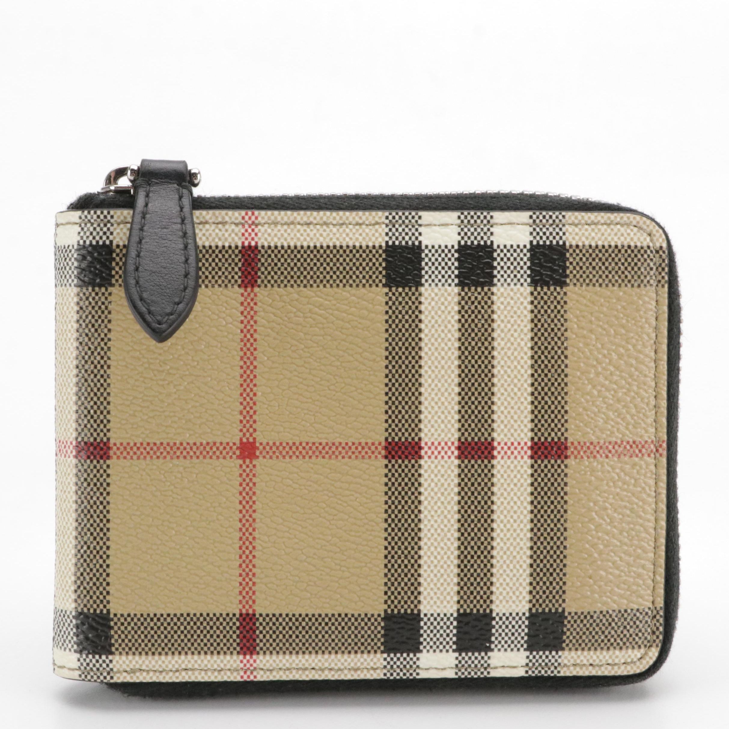 Burberry Zip Around Bifold Wallet in Haymarket Check Canvas
