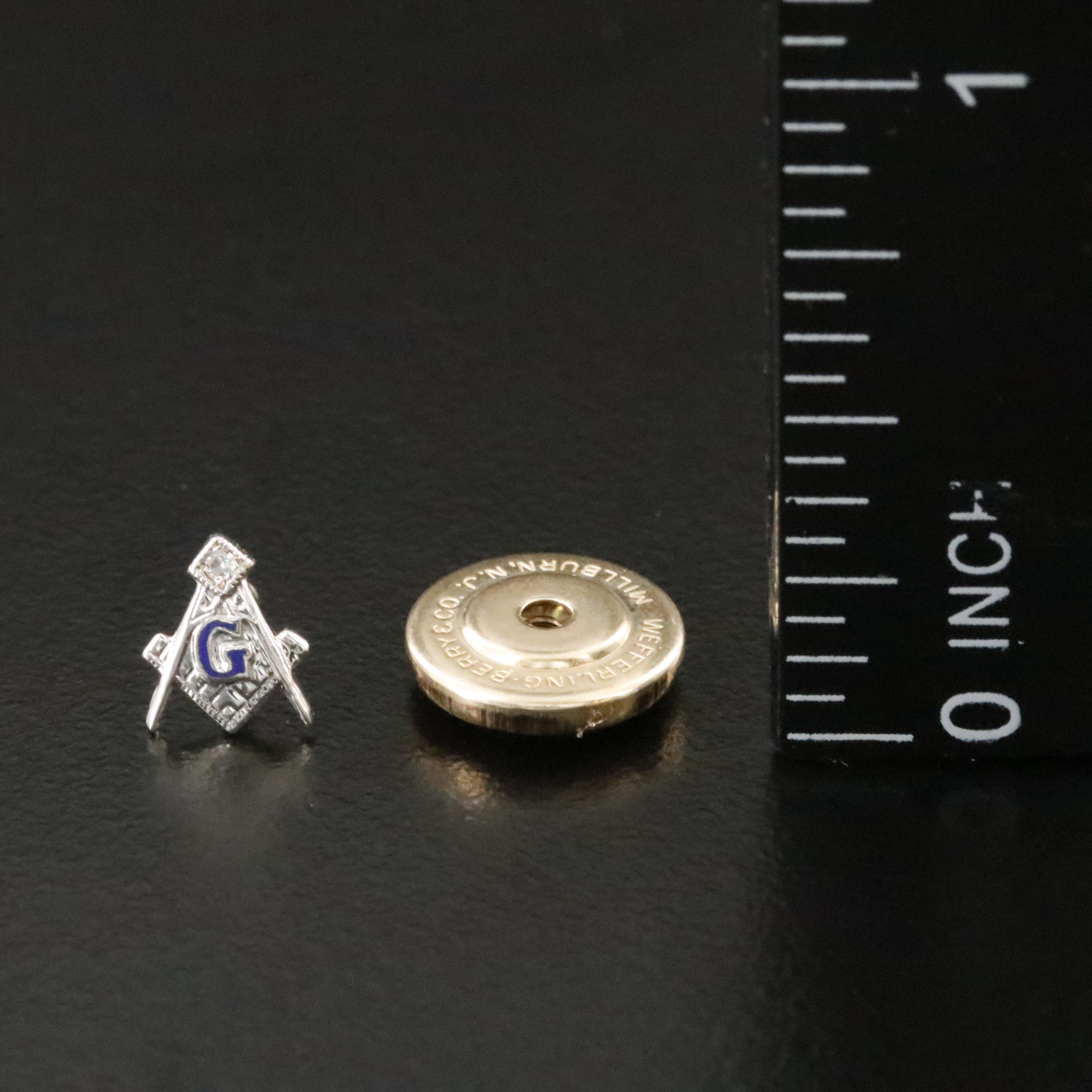 14K Diamond and Enamel Masonic Pin