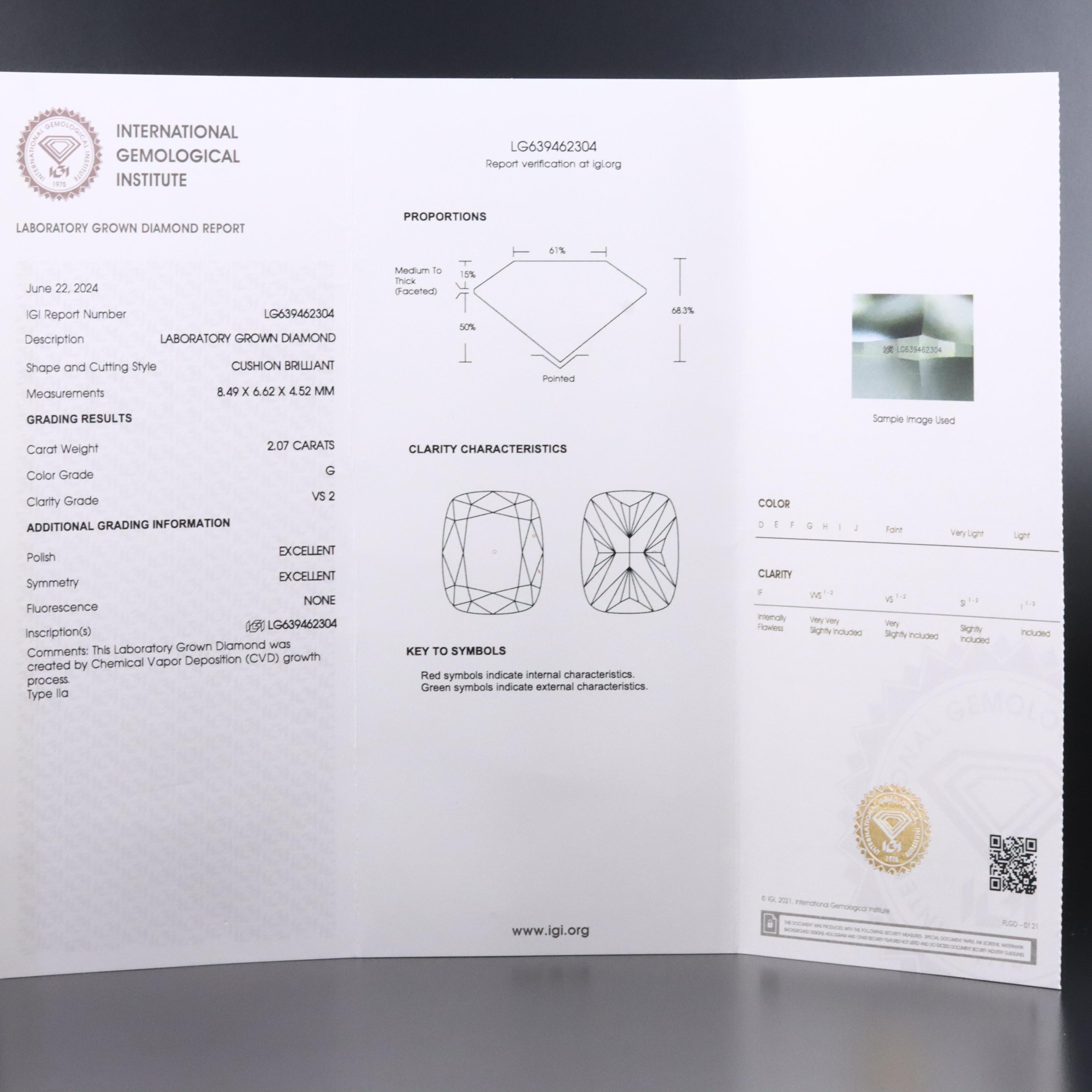 Loose 2.07 CT Lab Grown Diamond with IGI Report