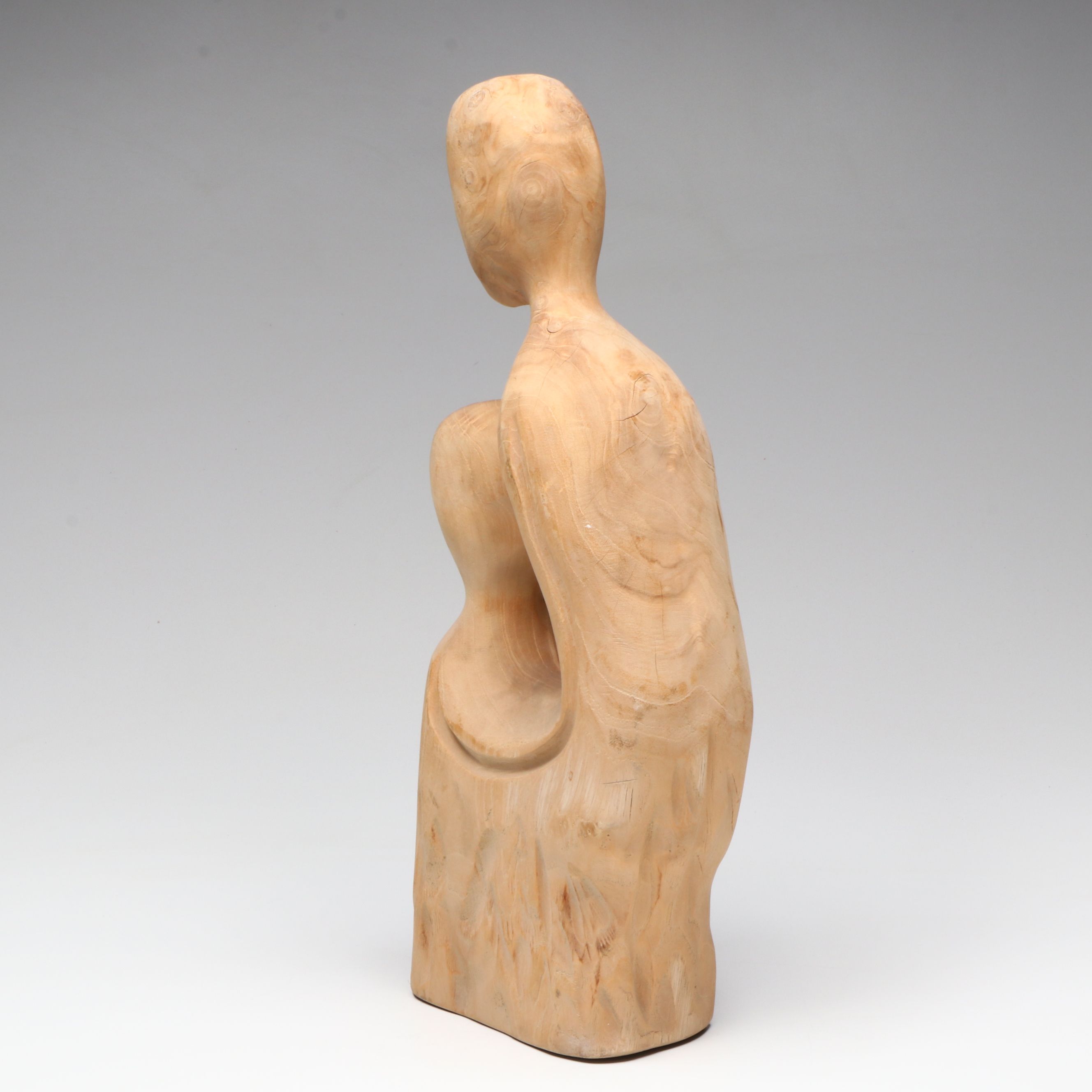 Hand-Carved Mother and Child Abstract Wood Statue, Late 20th Century