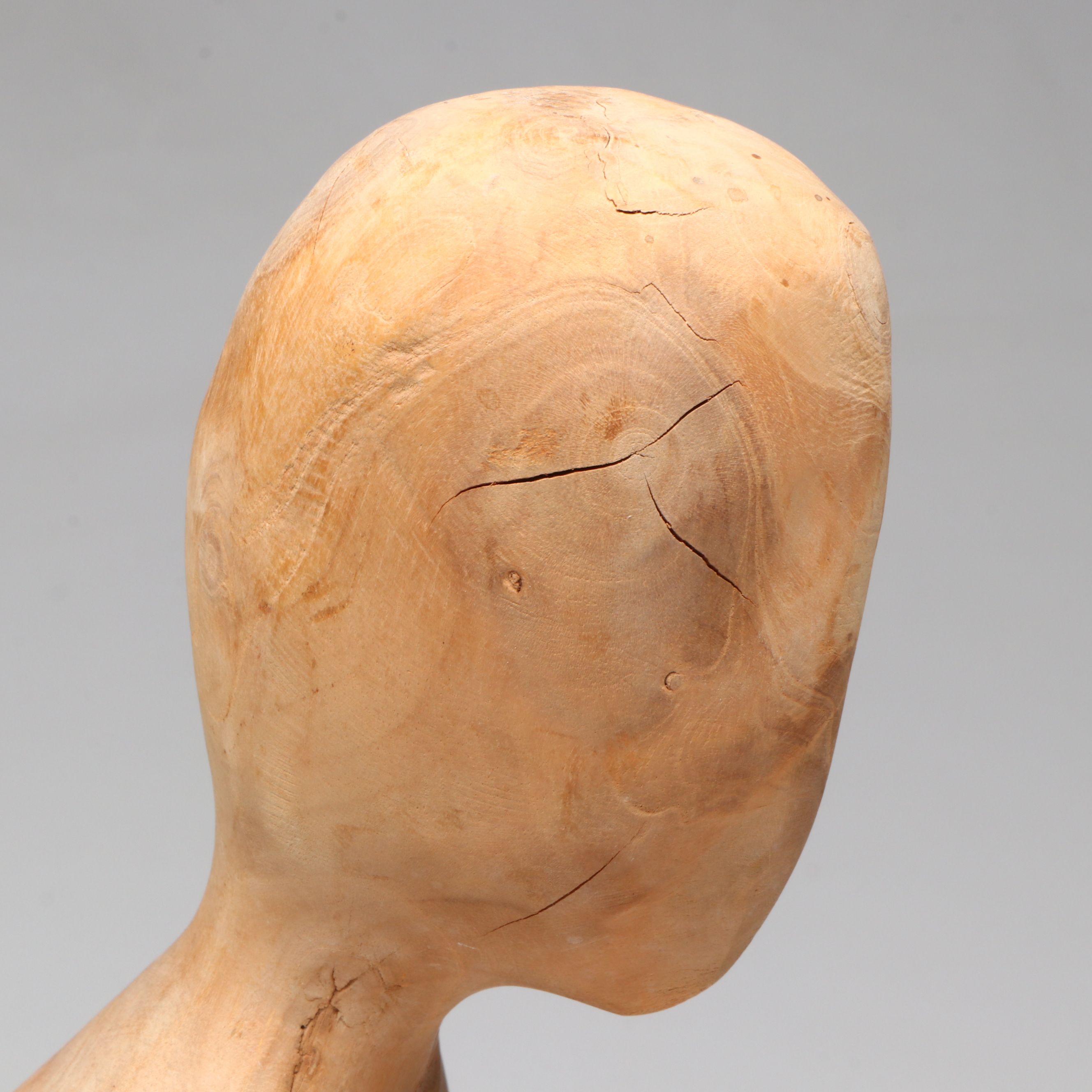 Hand-Carved Mother and Child Abstract Wood Statue, Late 20th Century