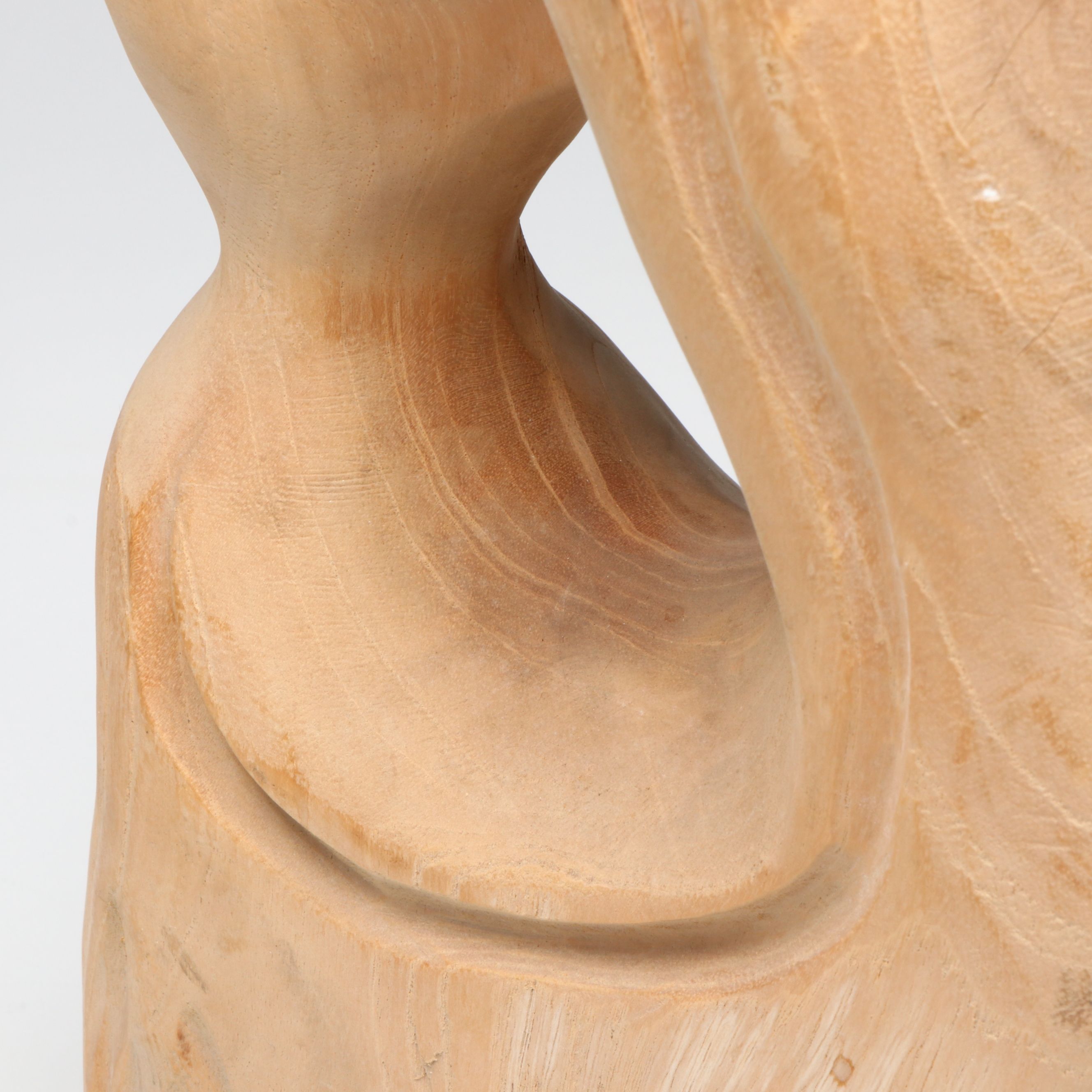 Hand-Carved Mother and Child Abstract Wood Statue, Late 20th Century