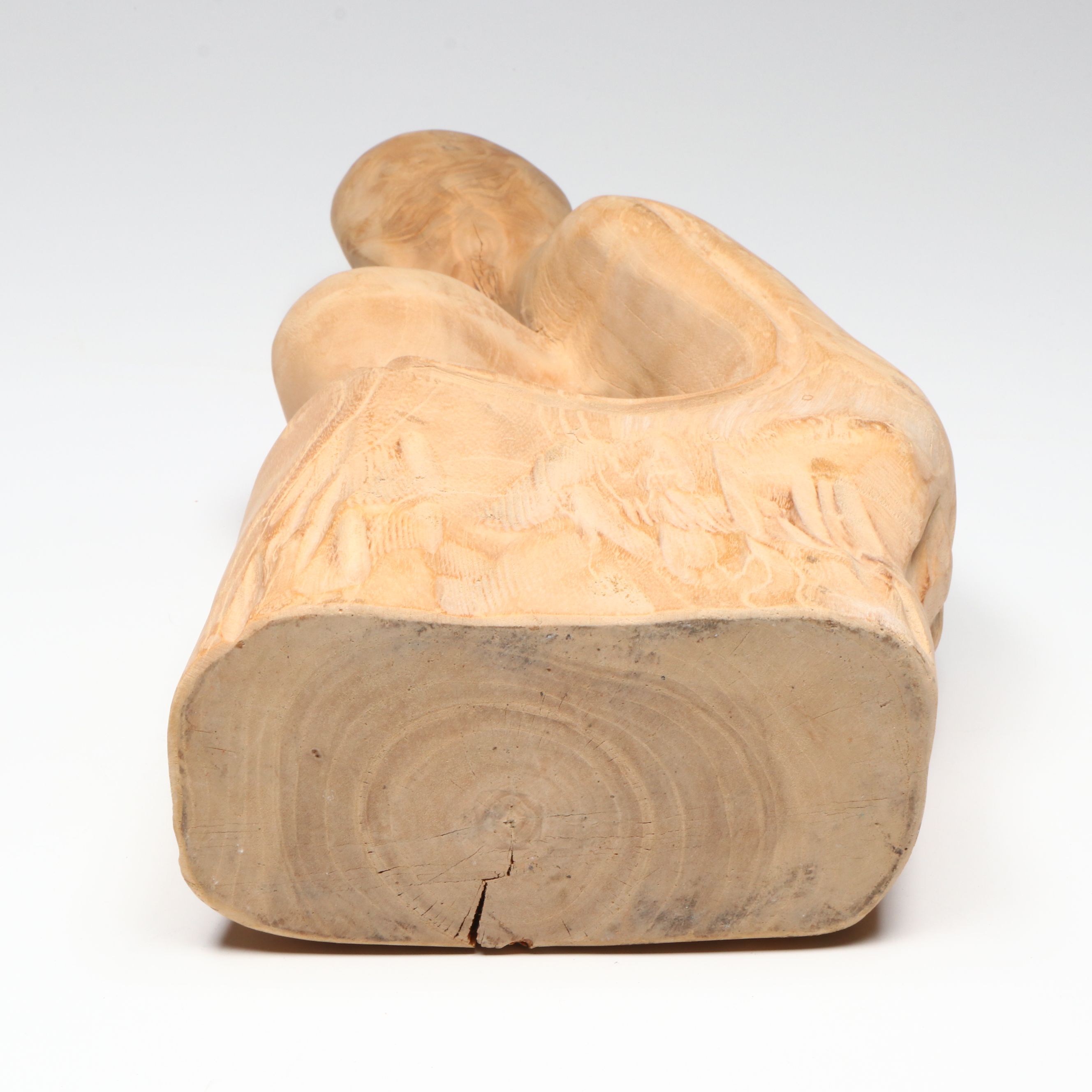 Hand-Carved Mother and Child Abstract Wood Statue, Late 20th Century
