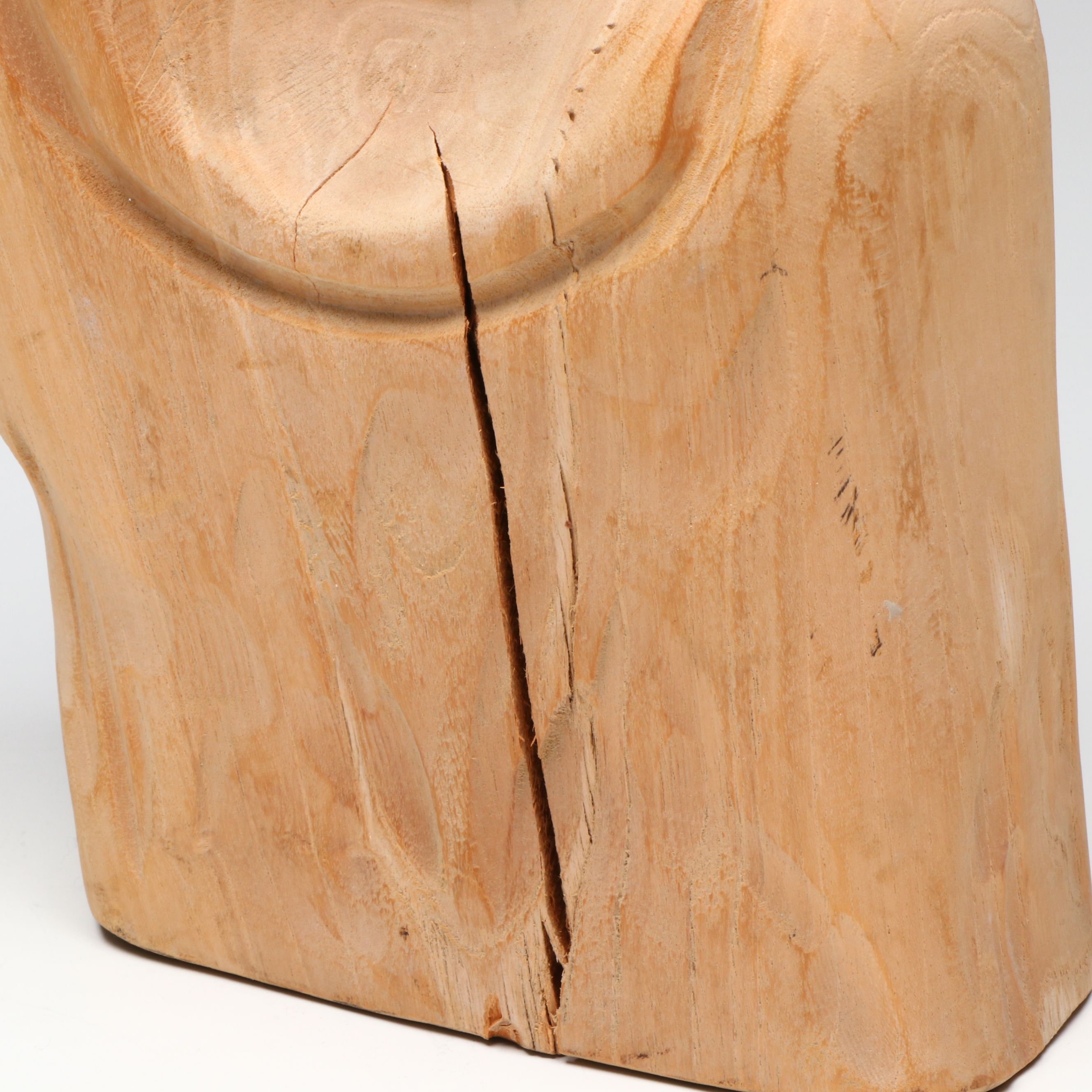 Hand-Carved Mother and Child Abstract Wood Statue, Late 20th Century