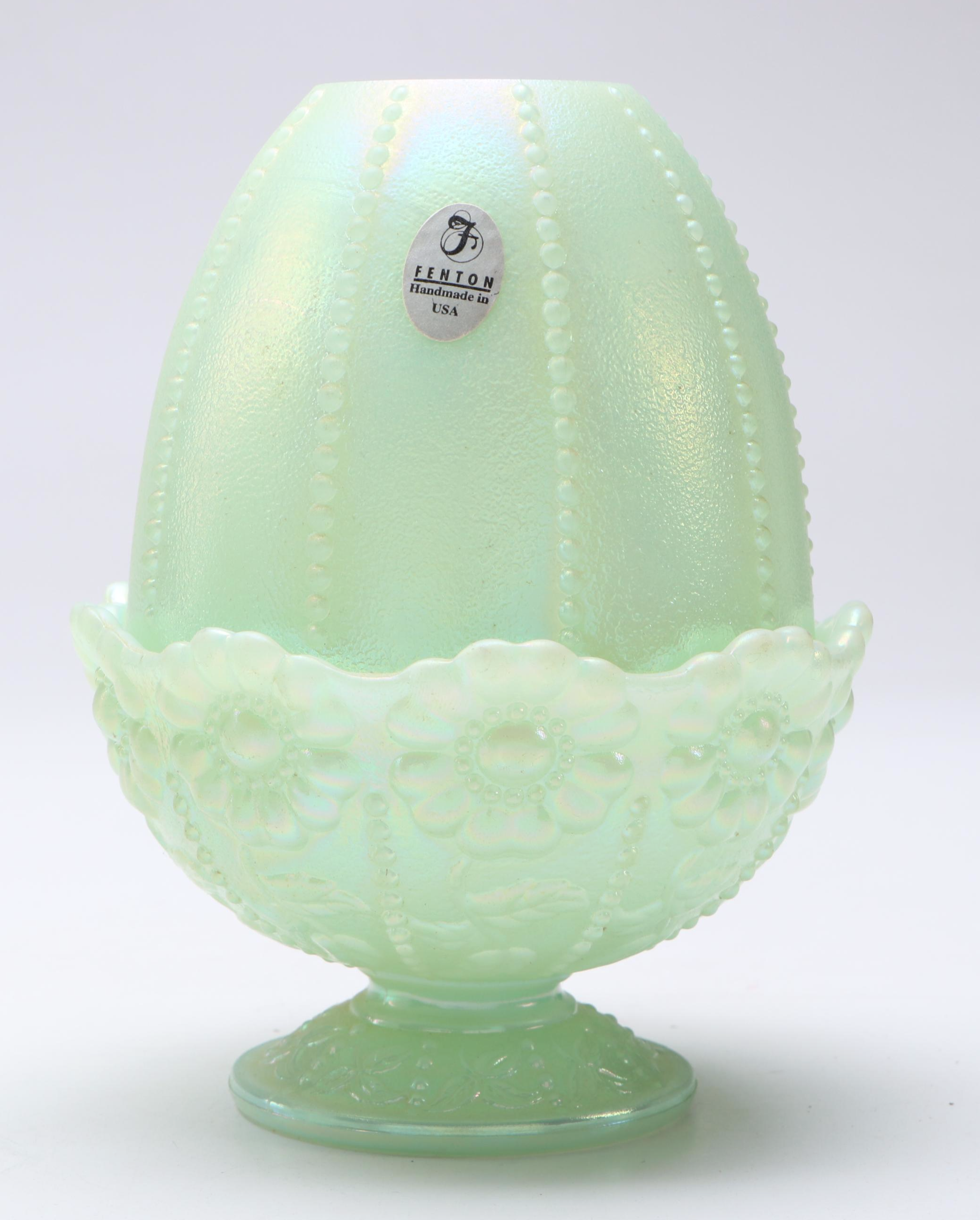 Westmoreland Hand-Painted and Fenton Iridescent Green Glass Fairy Lamps