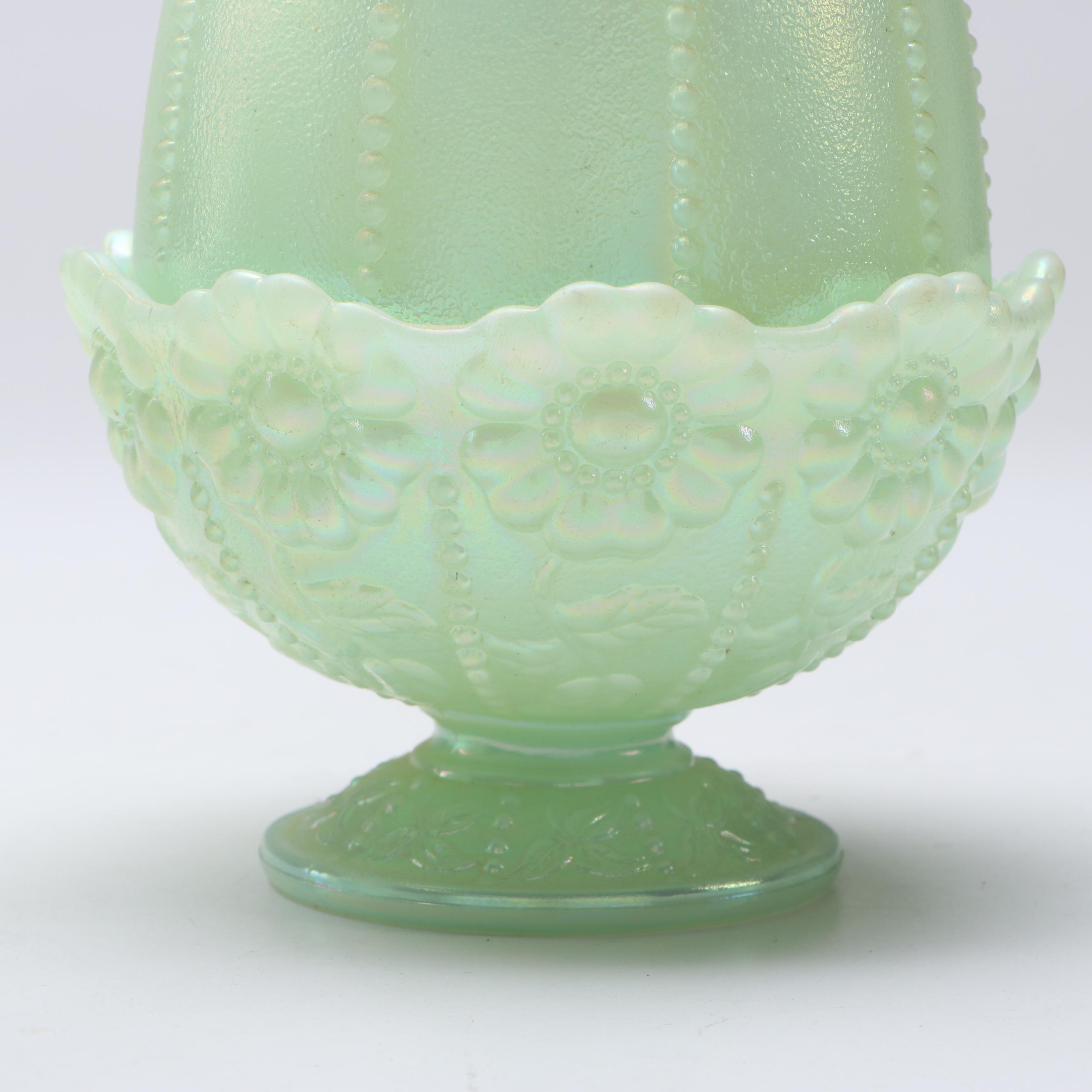 Westmoreland Hand-Painted and Fenton Iridescent Green Glass Fairy Lamps