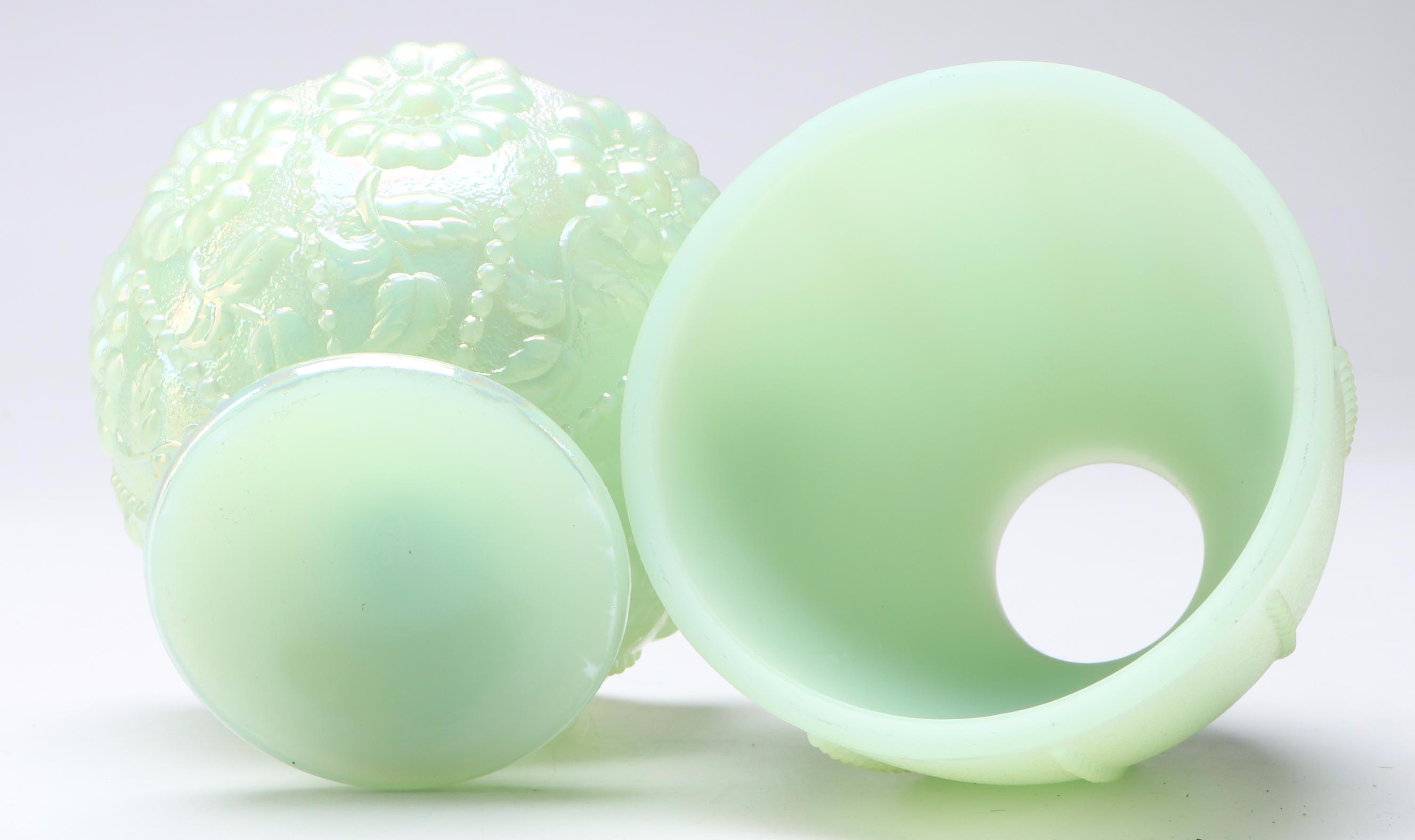 Westmoreland Hand-Painted and Fenton Iridescent Green Glass Fairy Lamps