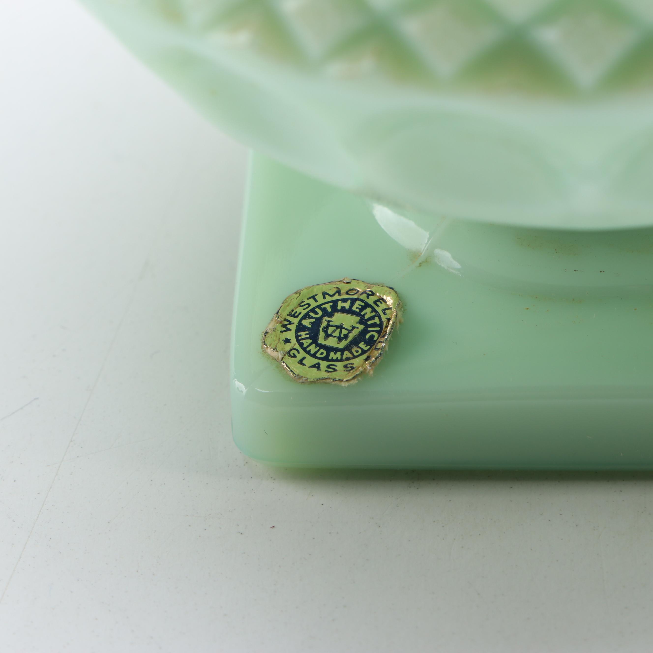 Westmoreland Hand-Painted and Fenton Iridescent Green Glass Fairy Lamps