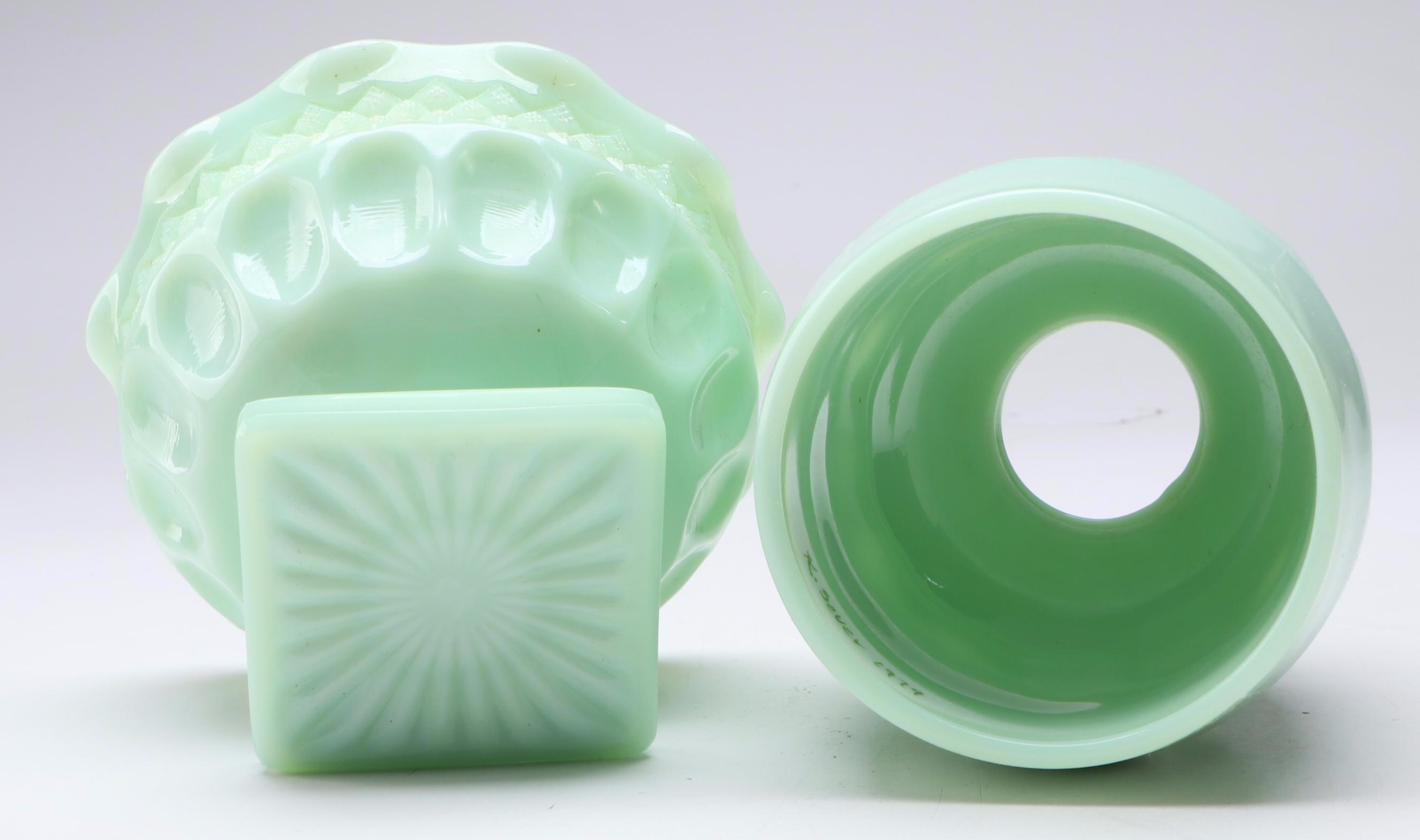 Westmoreland Hand-Painted and Fenton Iridescent Green Glass Fairy Lamps