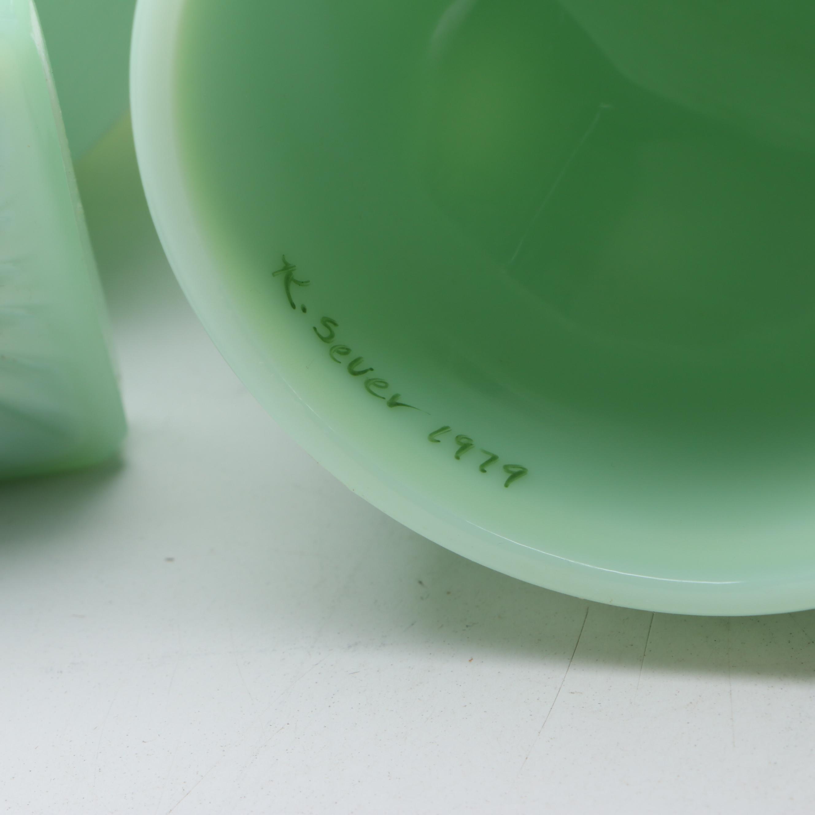 Westmoreland Hand-Painted and Fenton Iridescent Green Glass Fairy Lamps