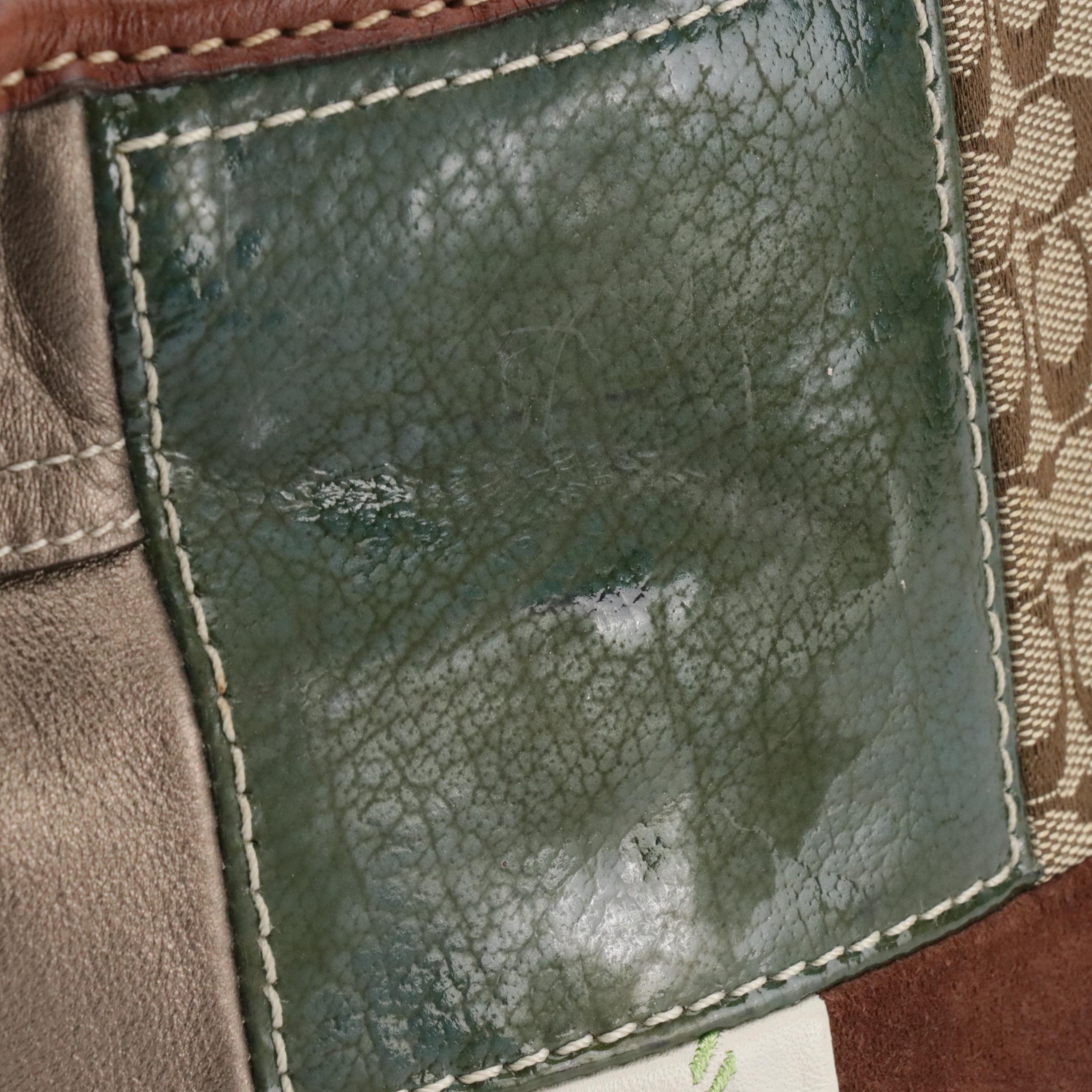 Coach Holiday Patchwork Bleeker Duffel Bucket Bag with Brown Leather Trim