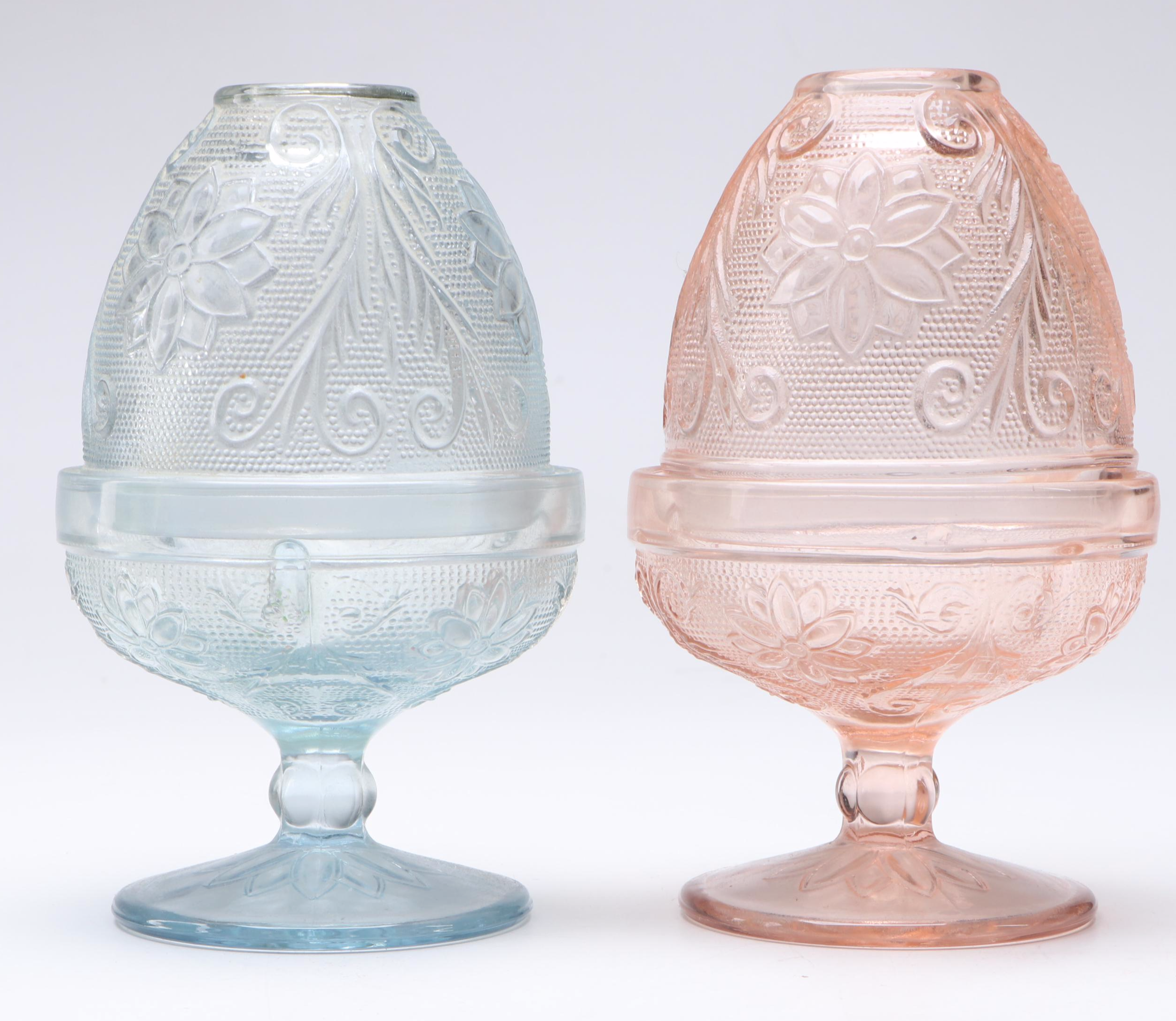Indiana Glass "Chantilly" and Other Impressed Glass Fairy Lamps