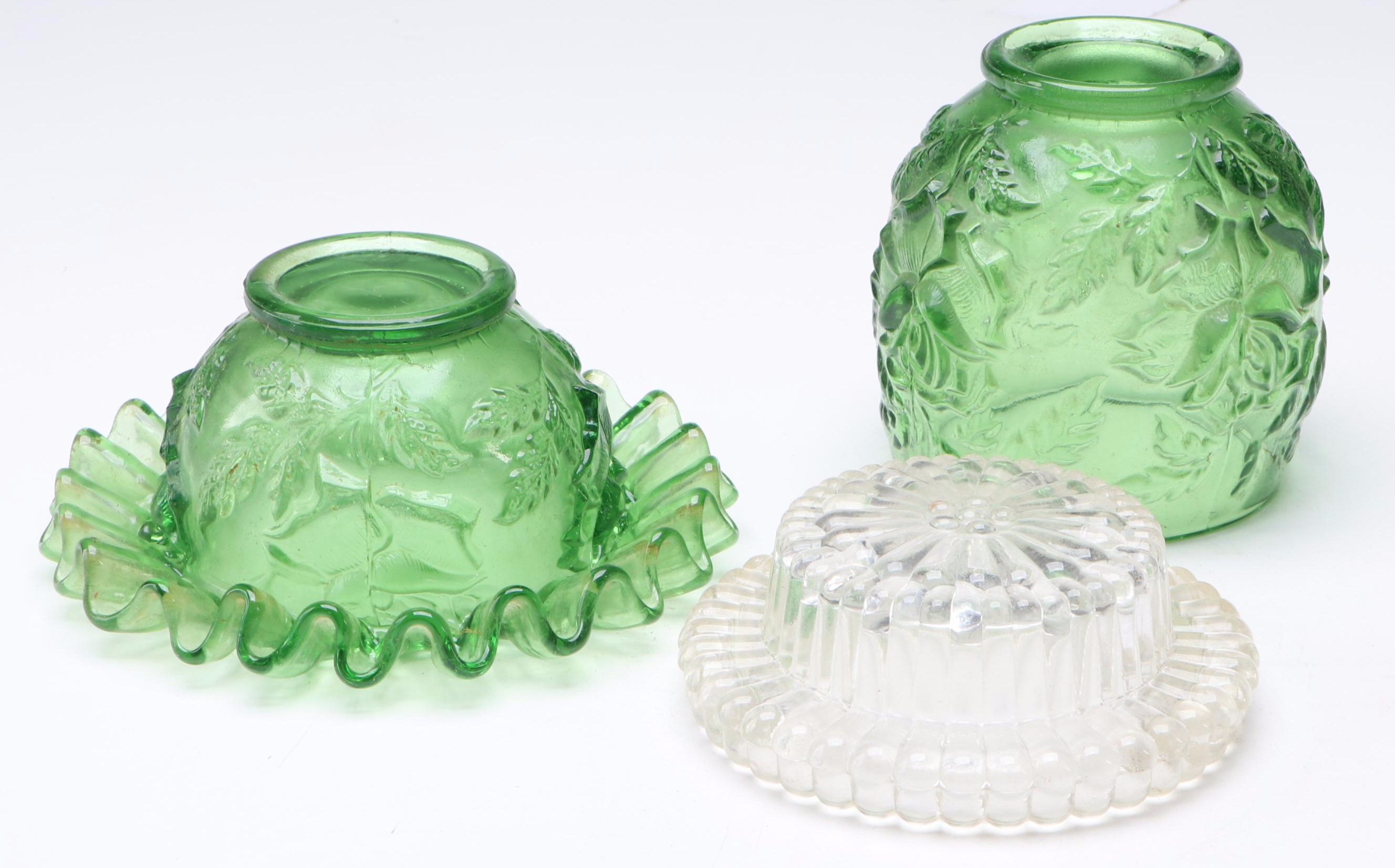 Indiana Glass "Chantilly" and Other Impressed Glass Fairy Lamps