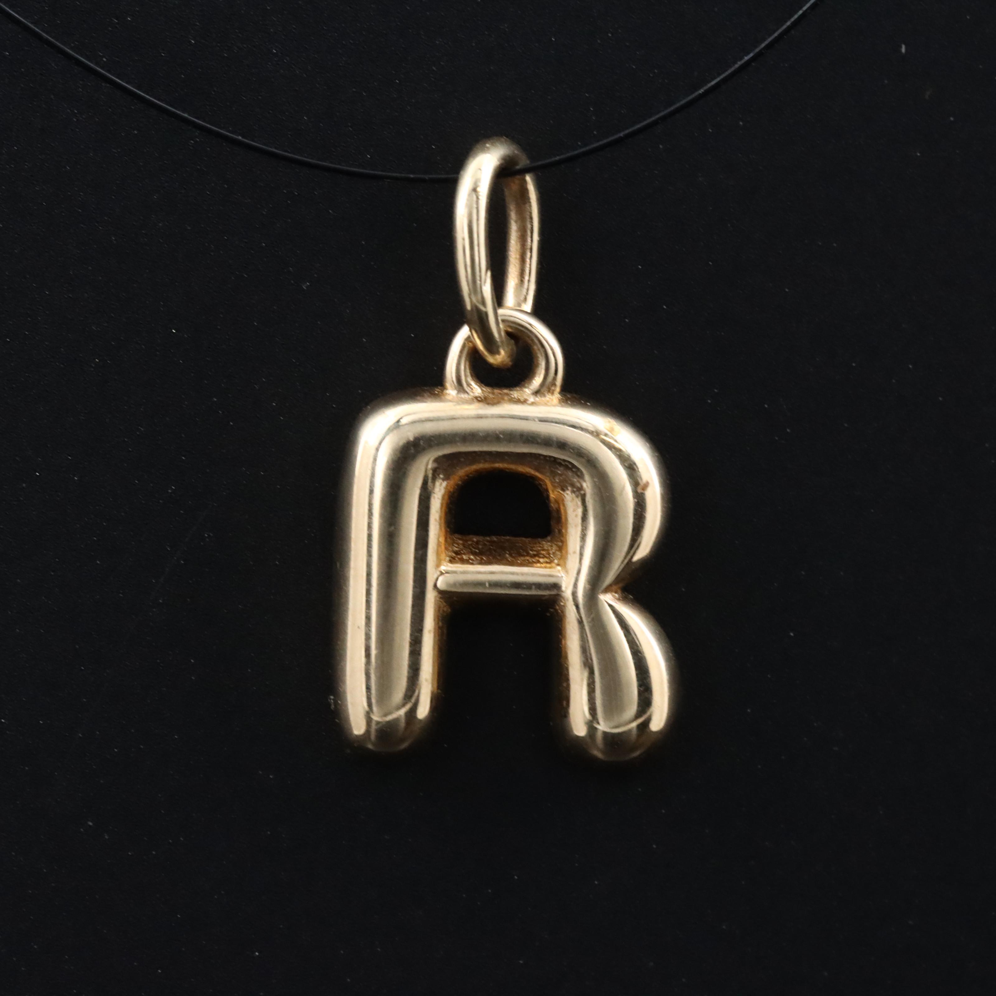 14K Letter "R" Charm Pendant