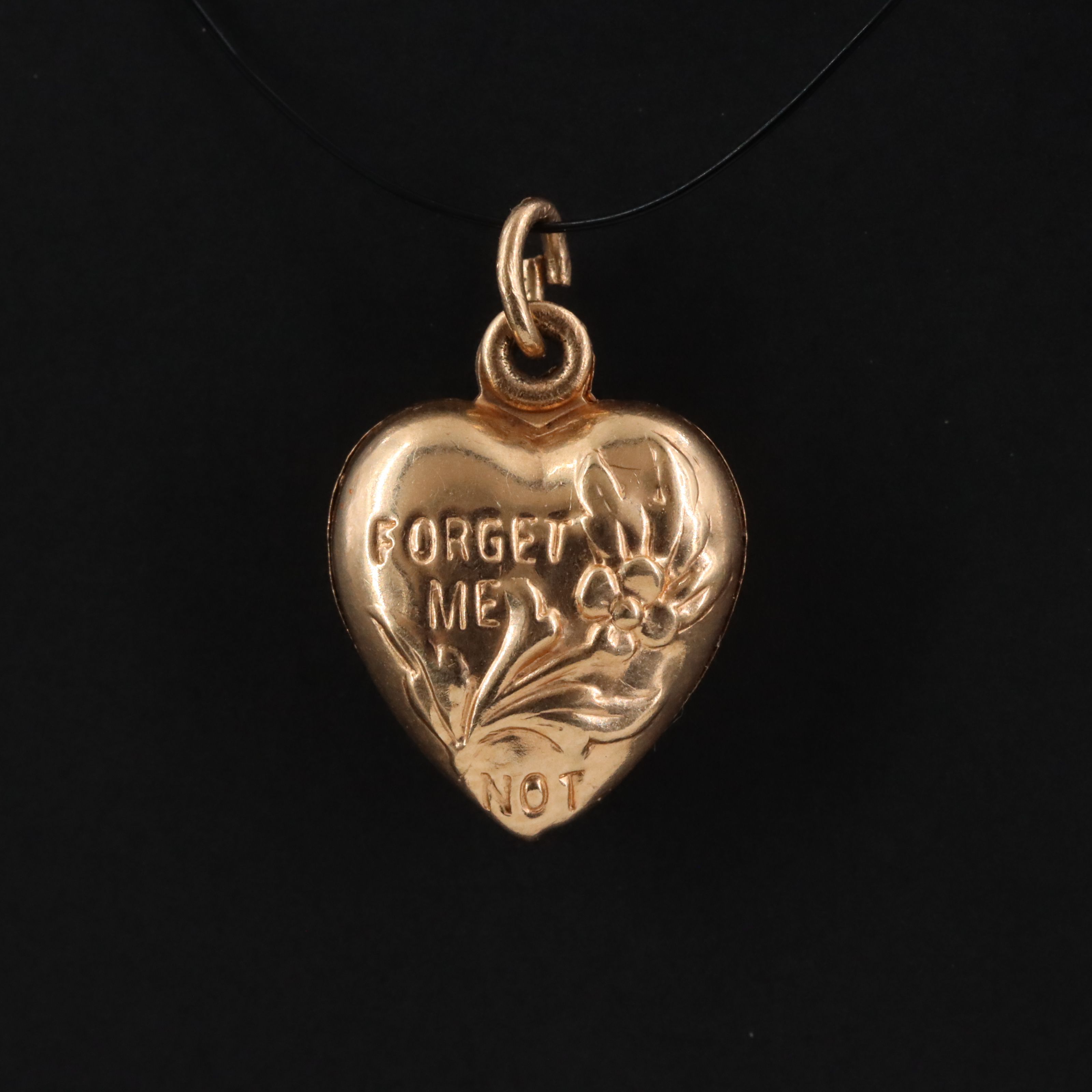 Vintage 10K Forget-Me-Not Puff Heart Pendant