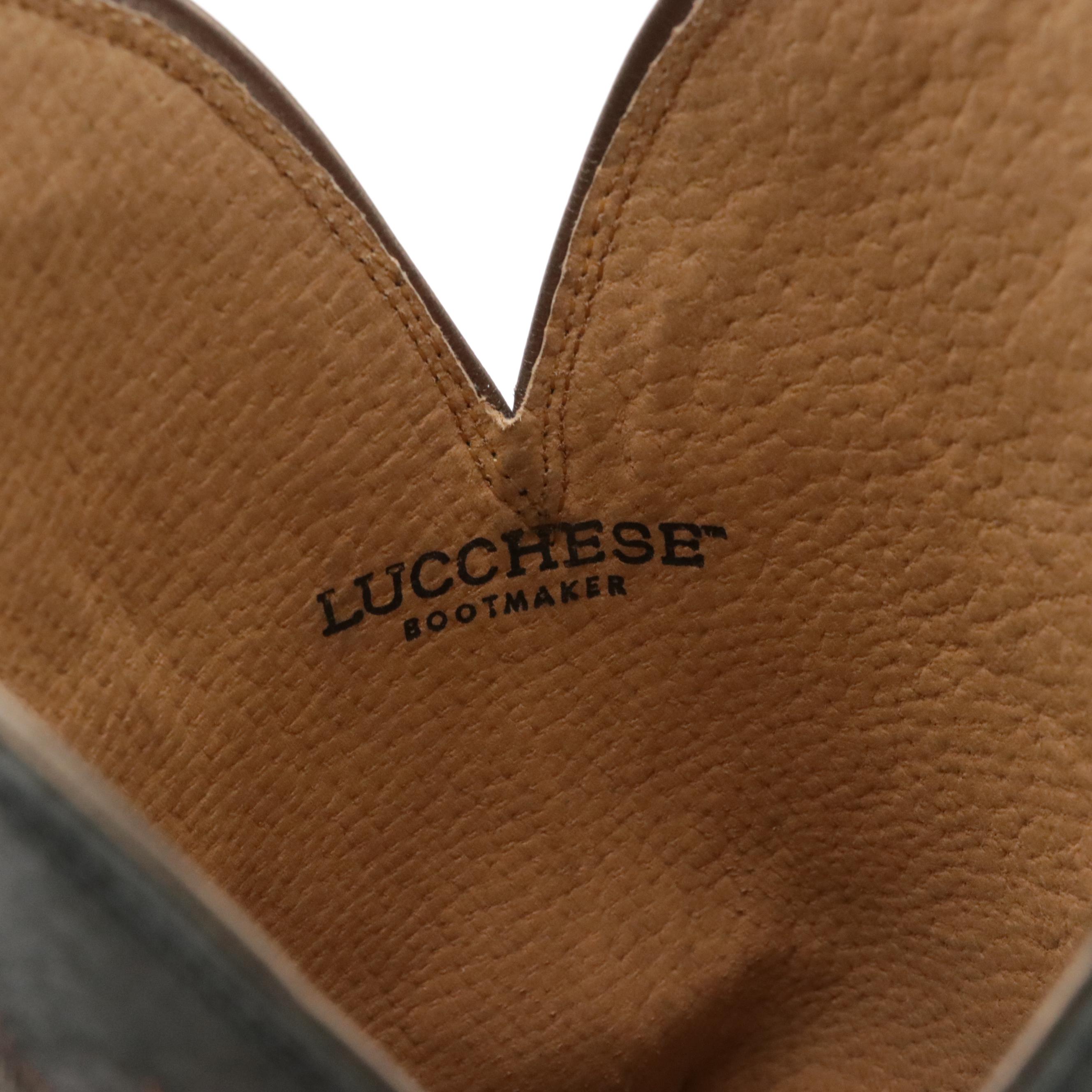 Men's Lucchese Brown Ostrich Skin and Black Leather Cowboy Boots