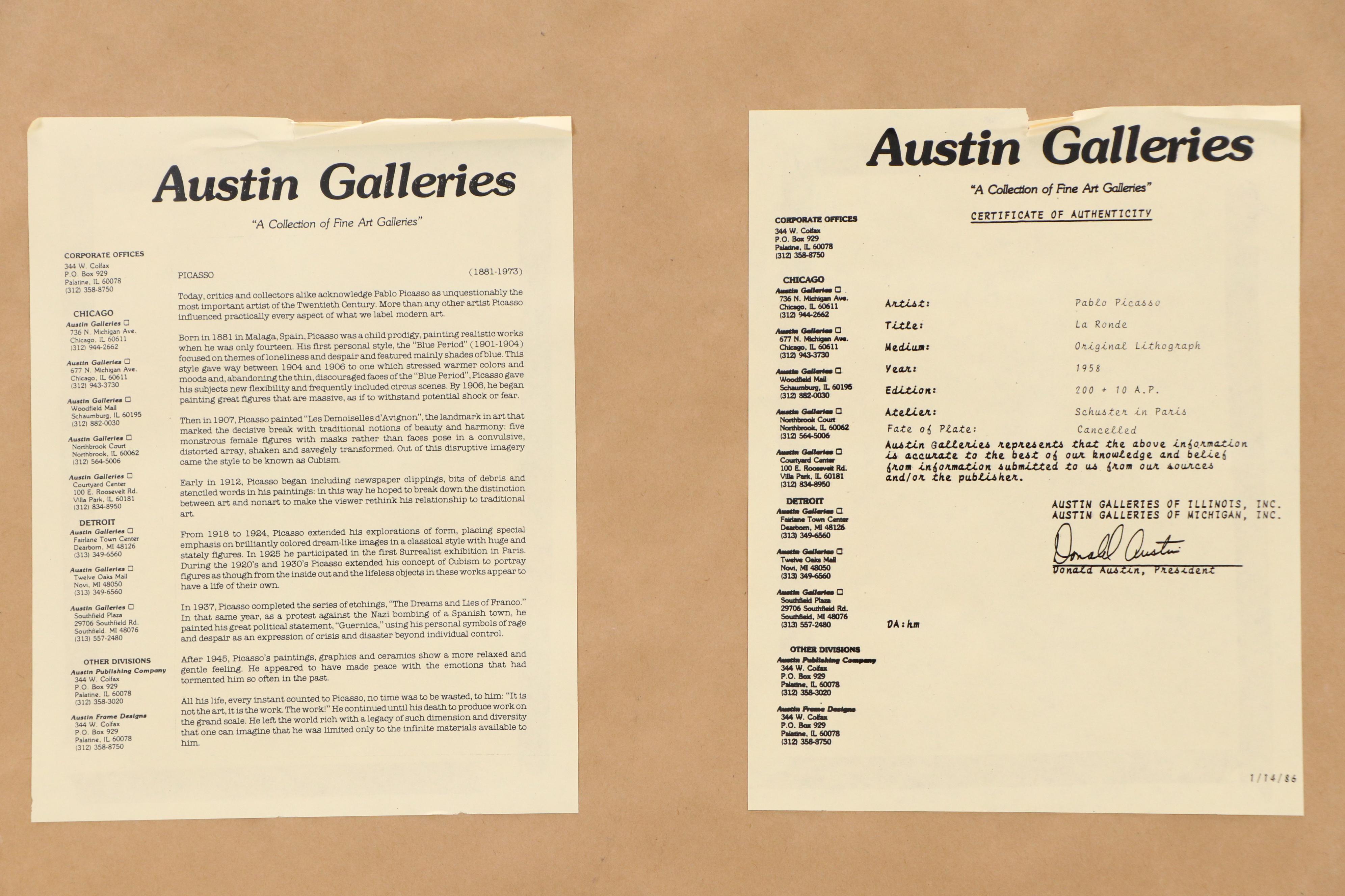 Pablo Picasso Lithograph "La Ronde"