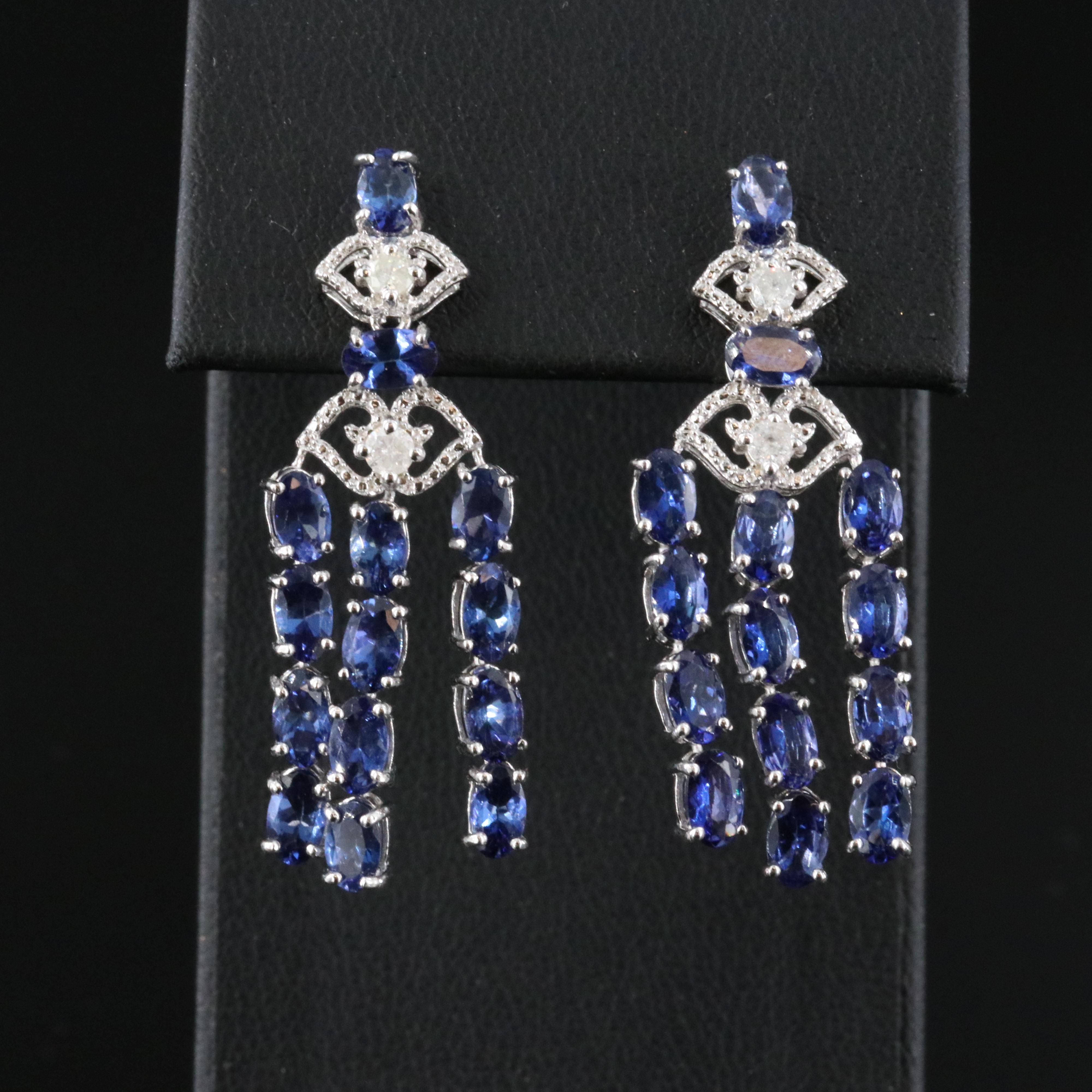 Sterling Tanzanite and Diamond Waterfall Earrings