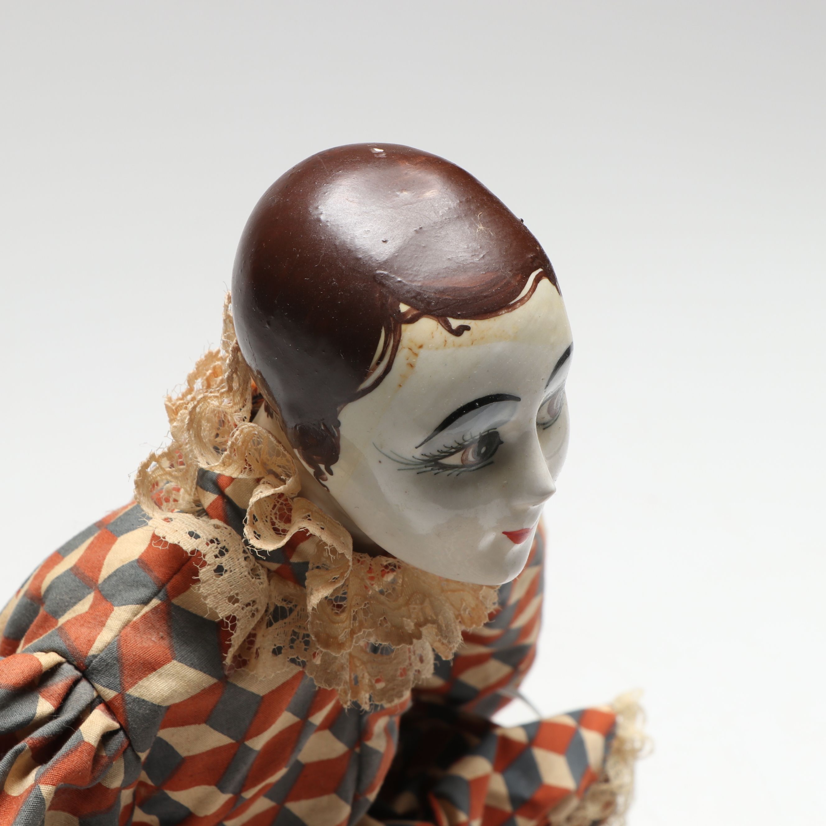 Art Deco China Head Boudoir Doll Dressed as Jester, 1920s-1930s