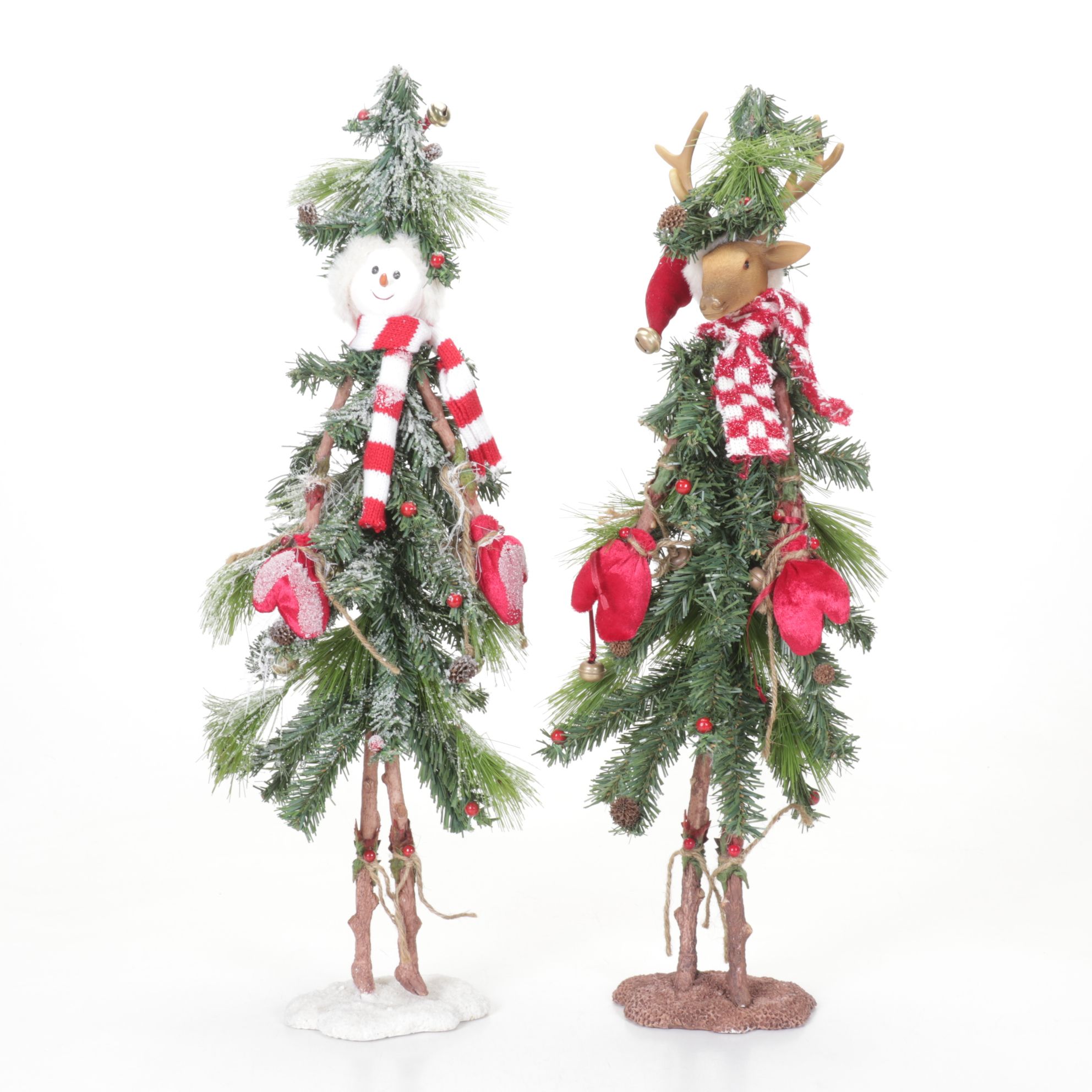 Snowman and Reindeer Whimsical Christmas Tree Figurines