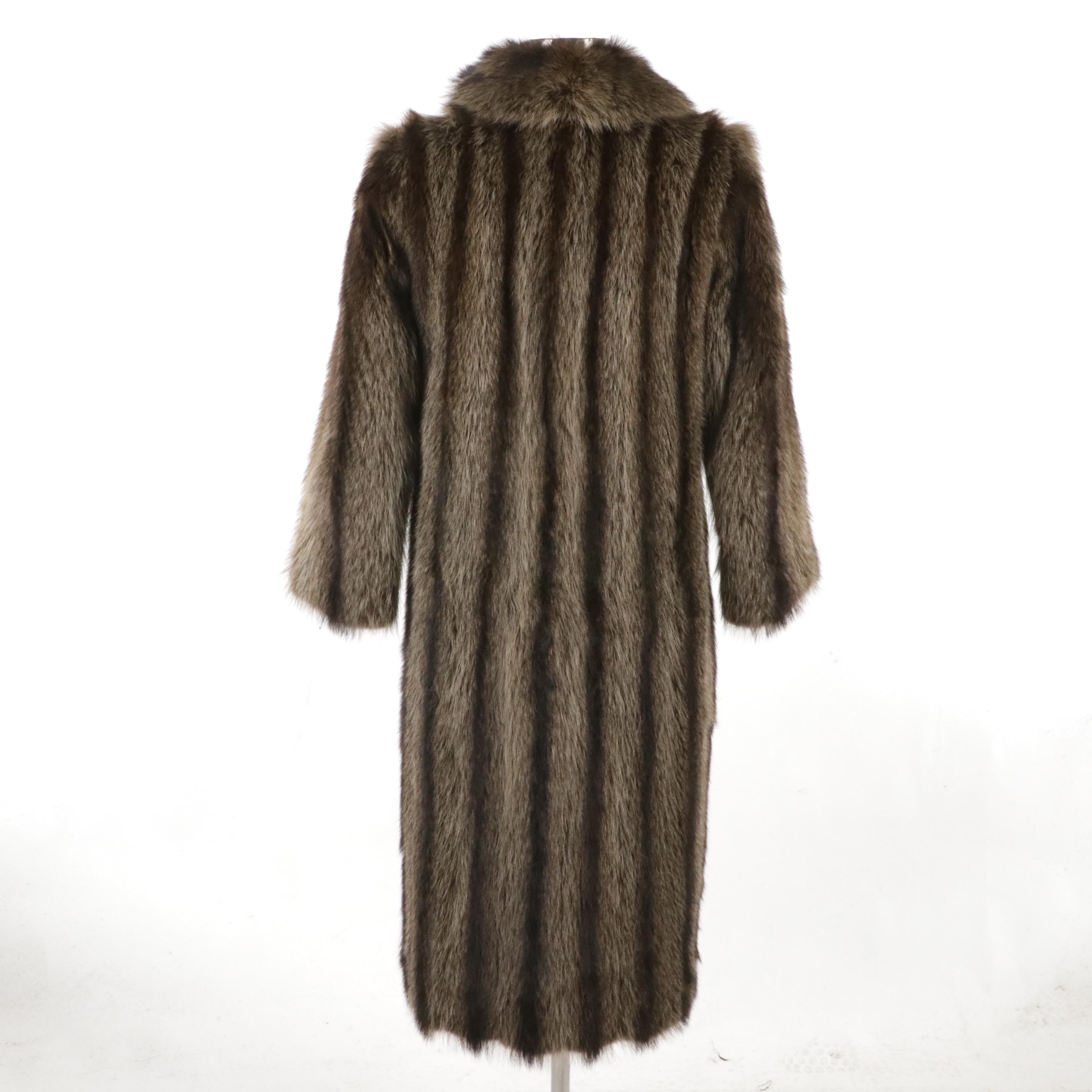 Anne Klein Double-Breasted Raccoon Fur Coat for Gidding Jenny, 1970s