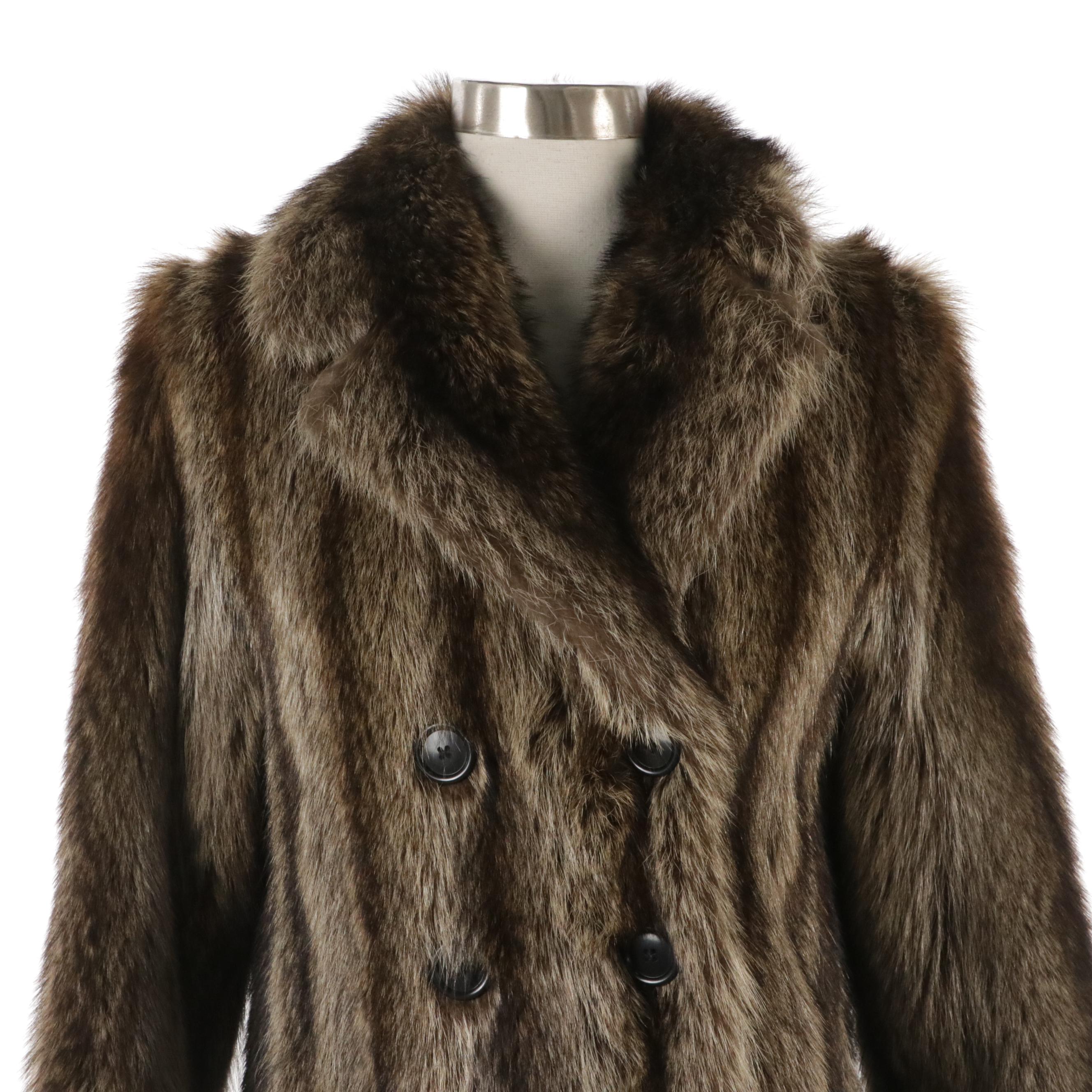 Anne Klein Double-Breasted Raccoon Fur Coat for Gidding Jenny, 1970s
