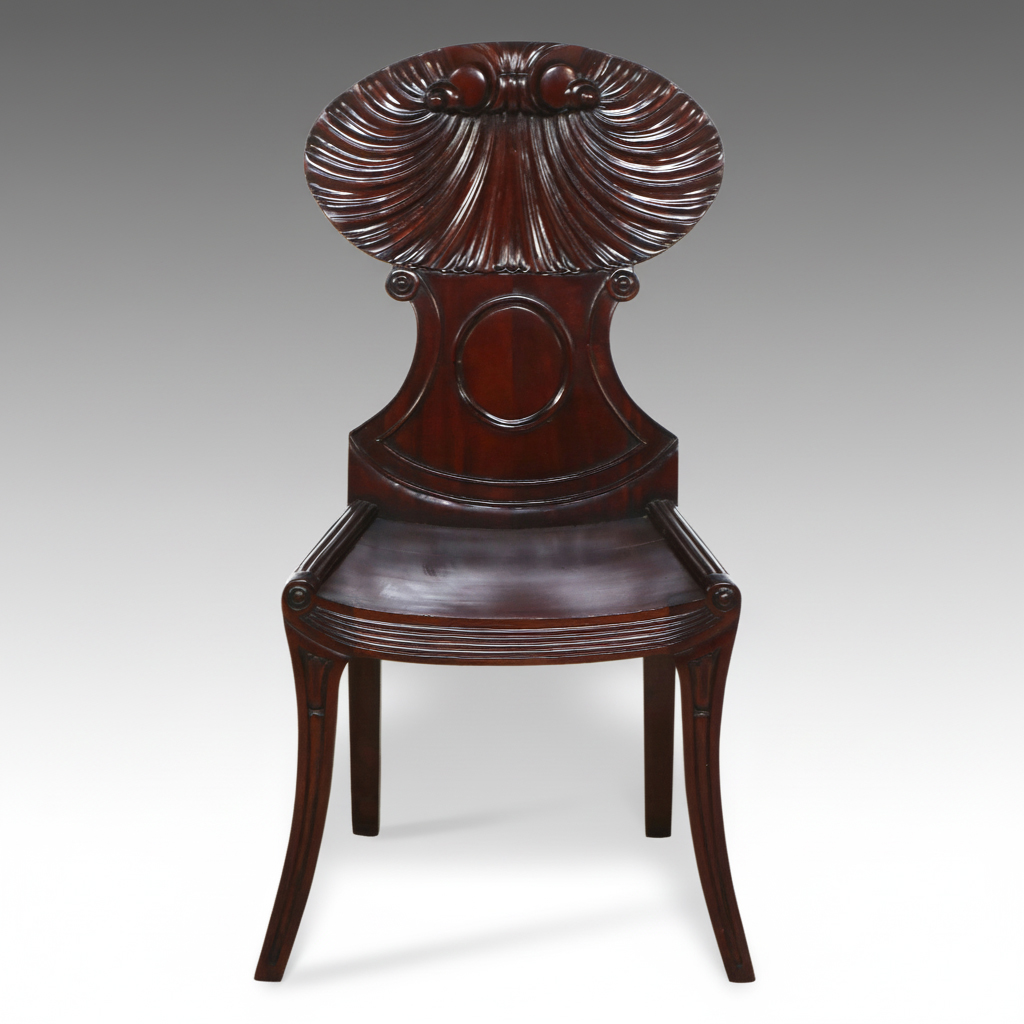 Regency Style Carved Mahogany Shell-Back Hall Chair
