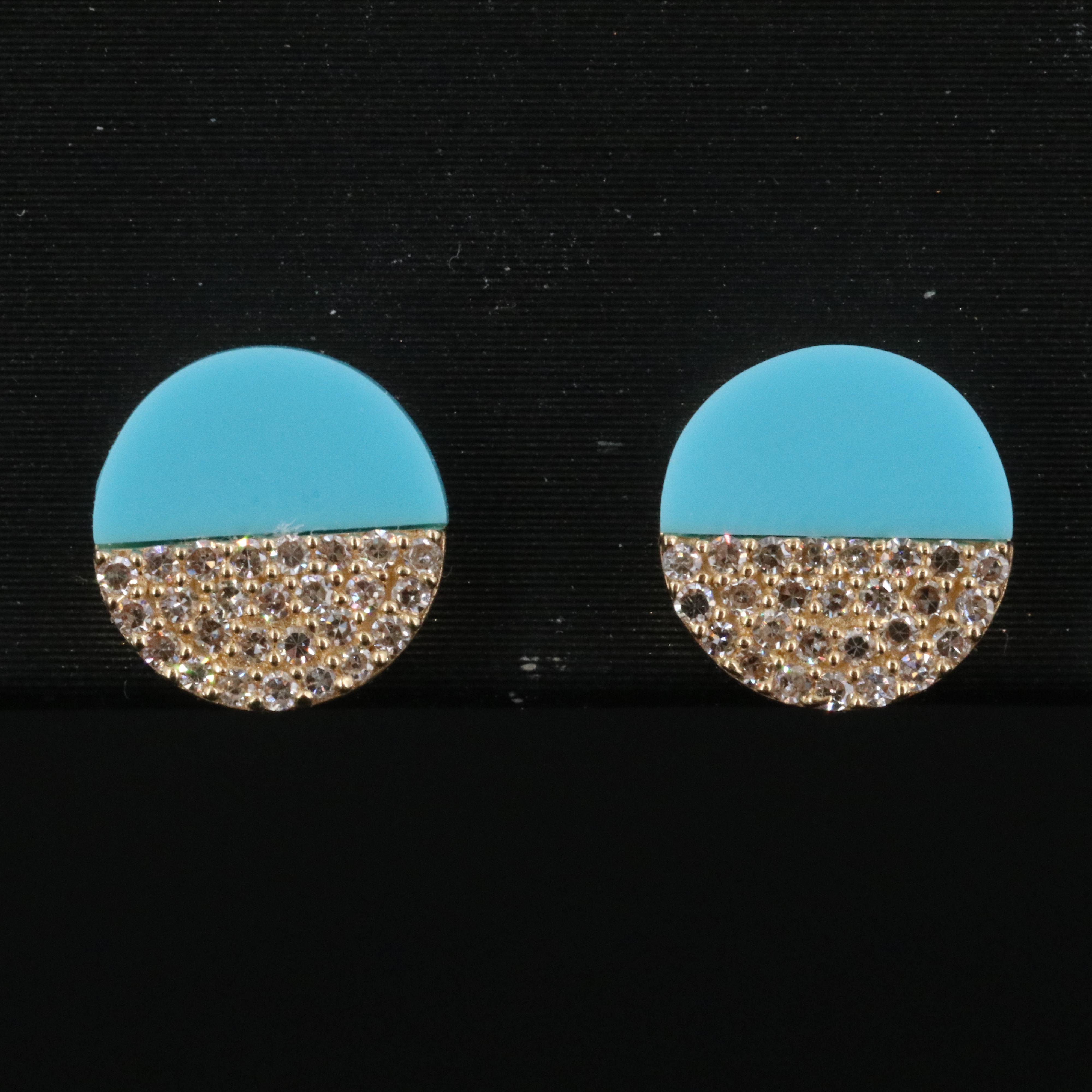 14K Imitation Turquoise and Diamond Stud Earrings