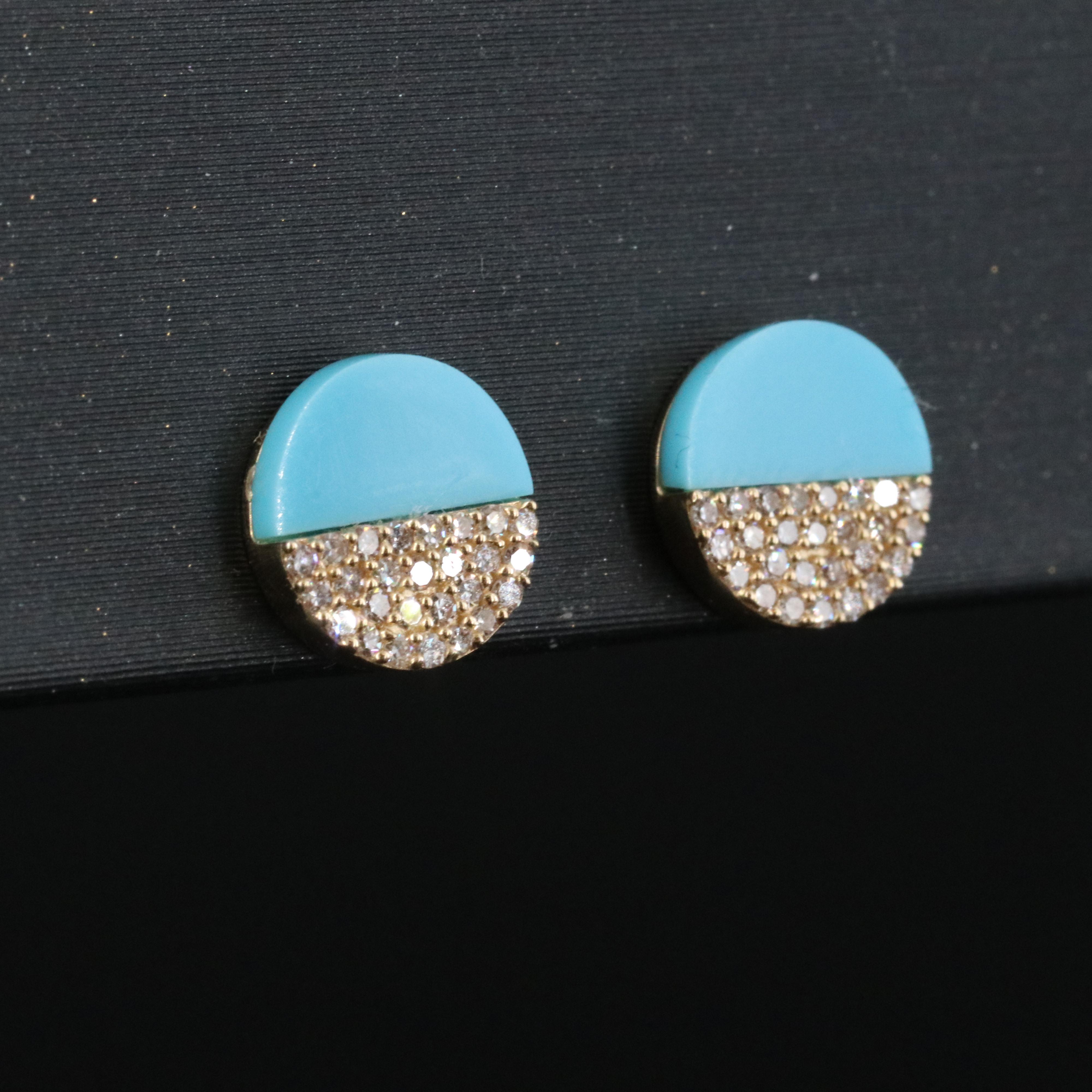 14K Imitation Turquoise and Diamond Stud Earrings