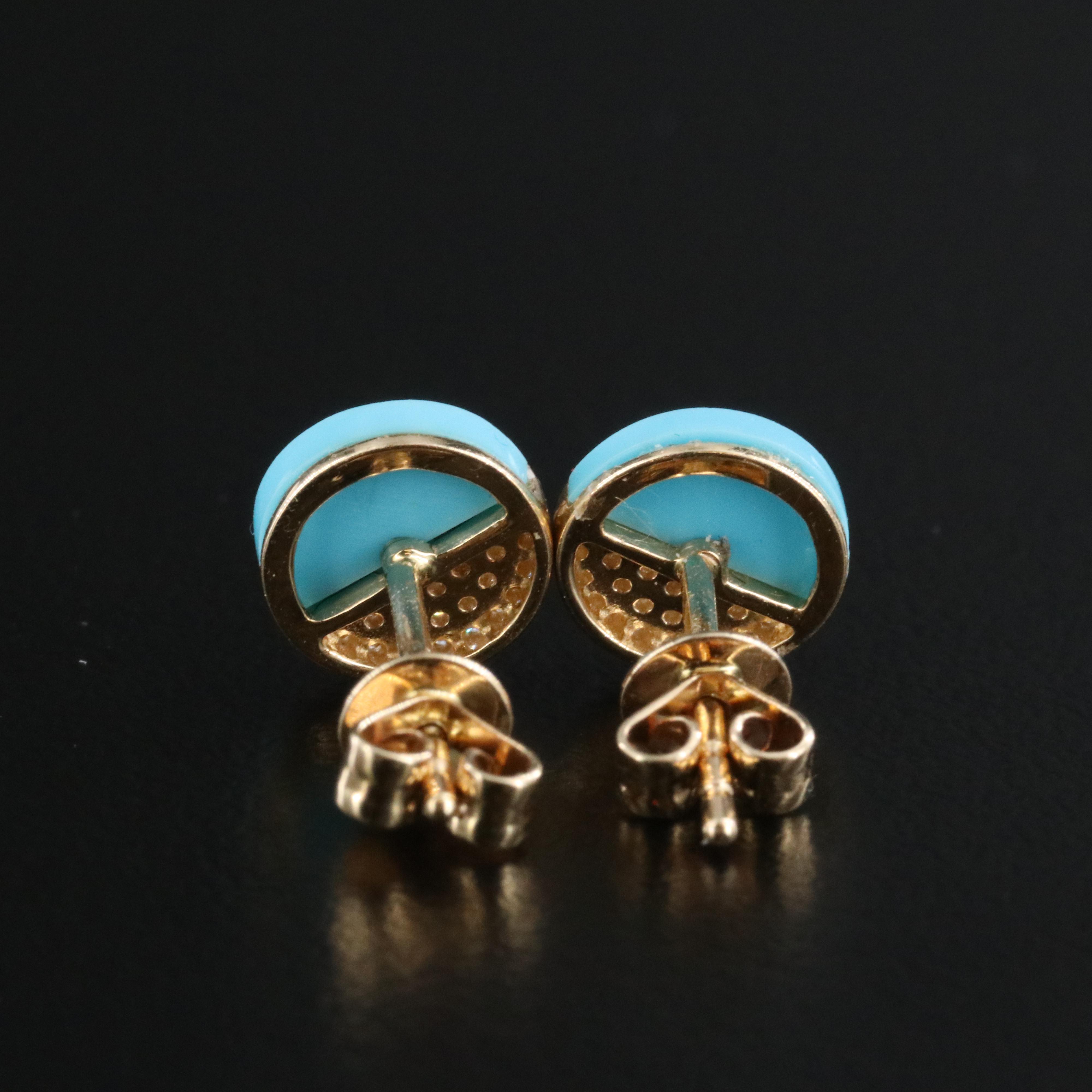 14K Imitation Turquoise and Diamond Stud Earrings