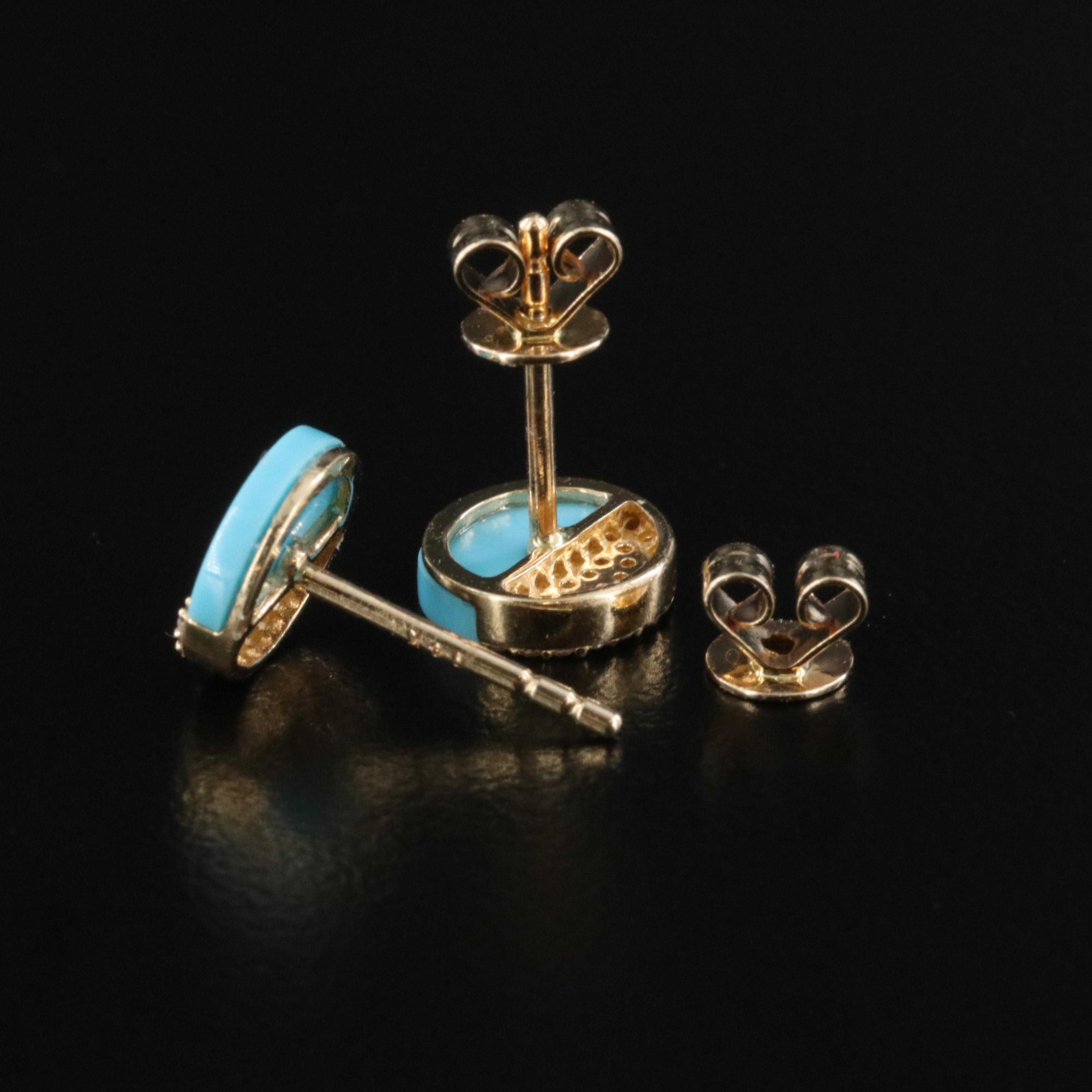 14K Imitation Turquoise and Diamond Stud Earrings