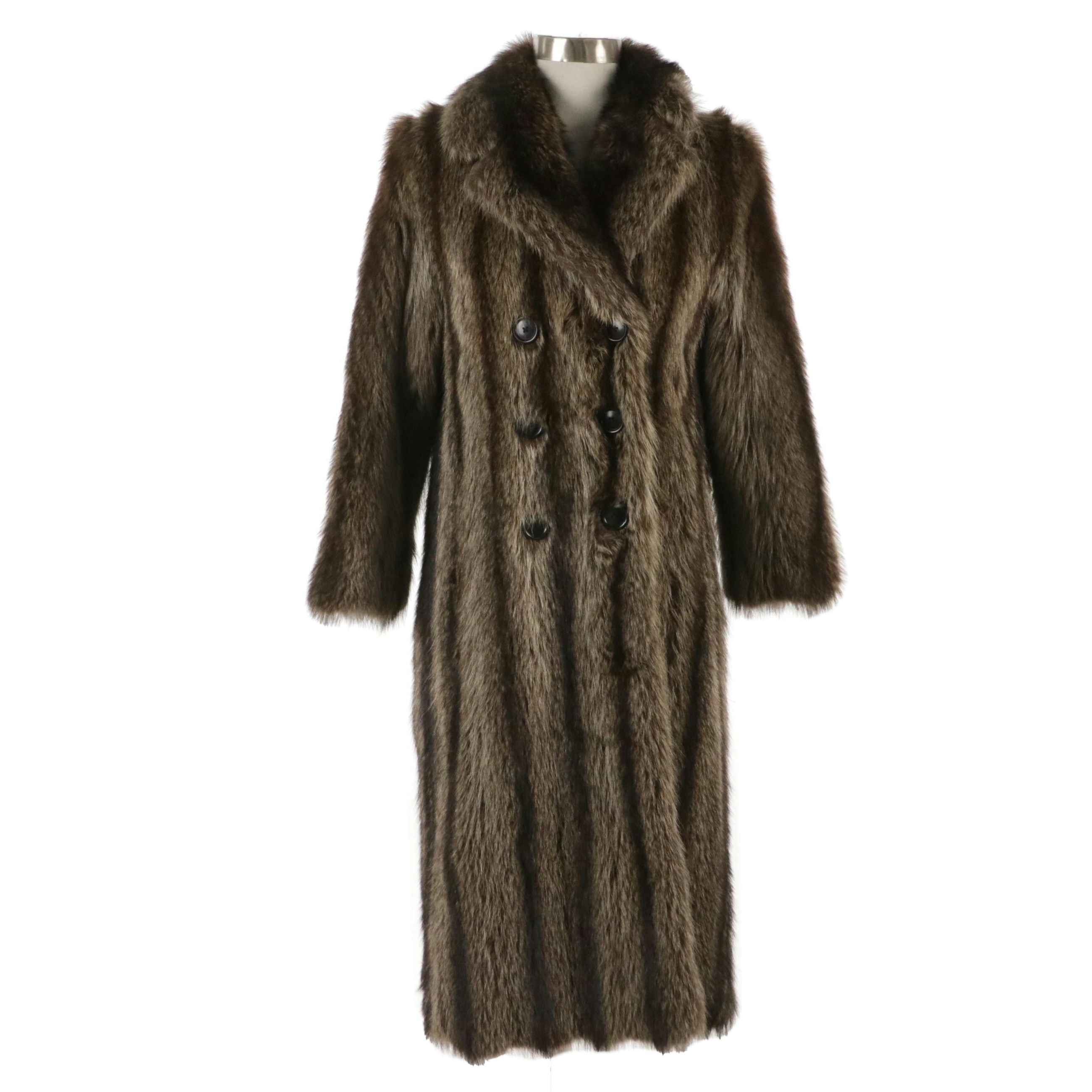 Anne Klein Double-Breasted Raccoon Fur Coat for Gidding Jenny, 1970s
