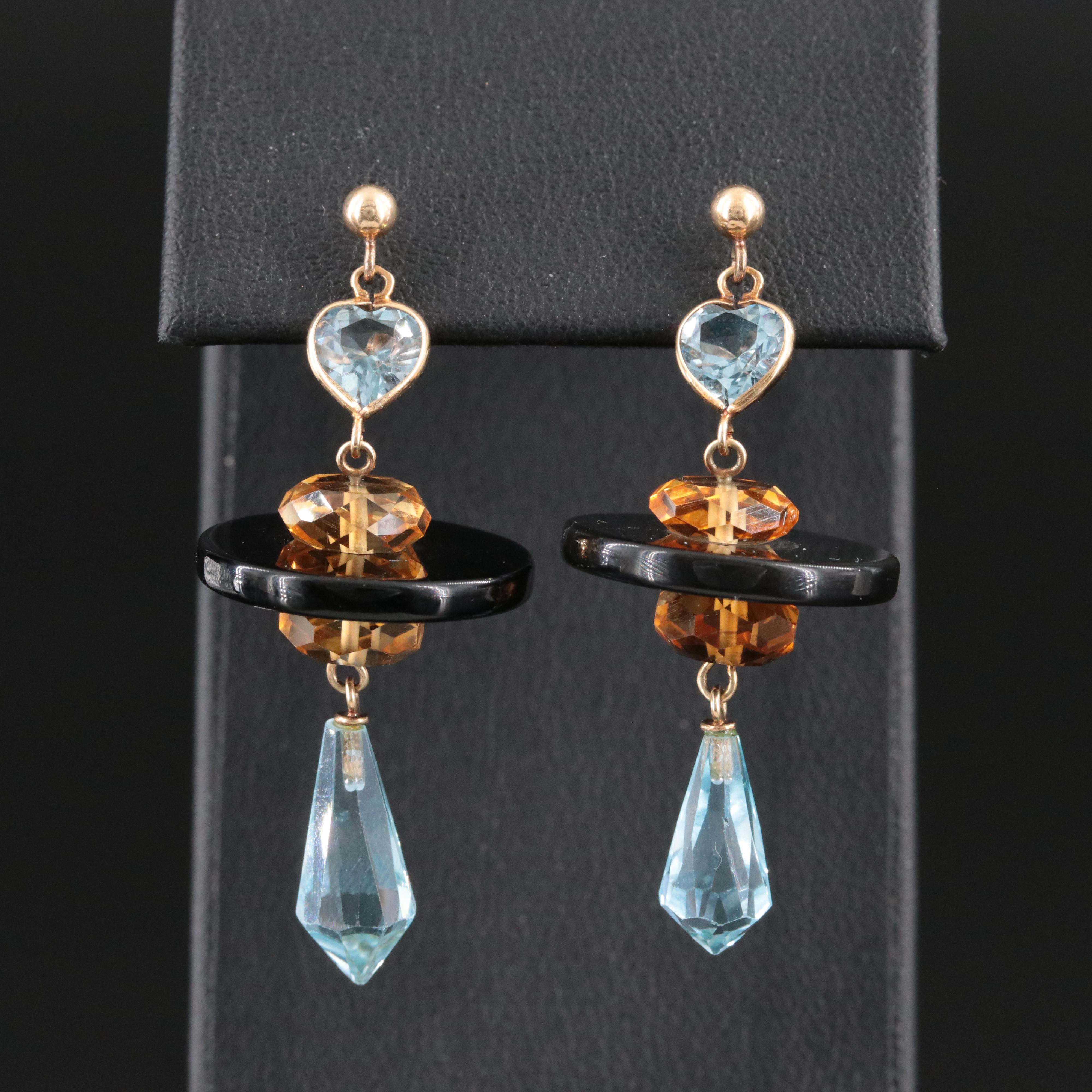 14K Topaz, Citrine and Black Onyx Earrings