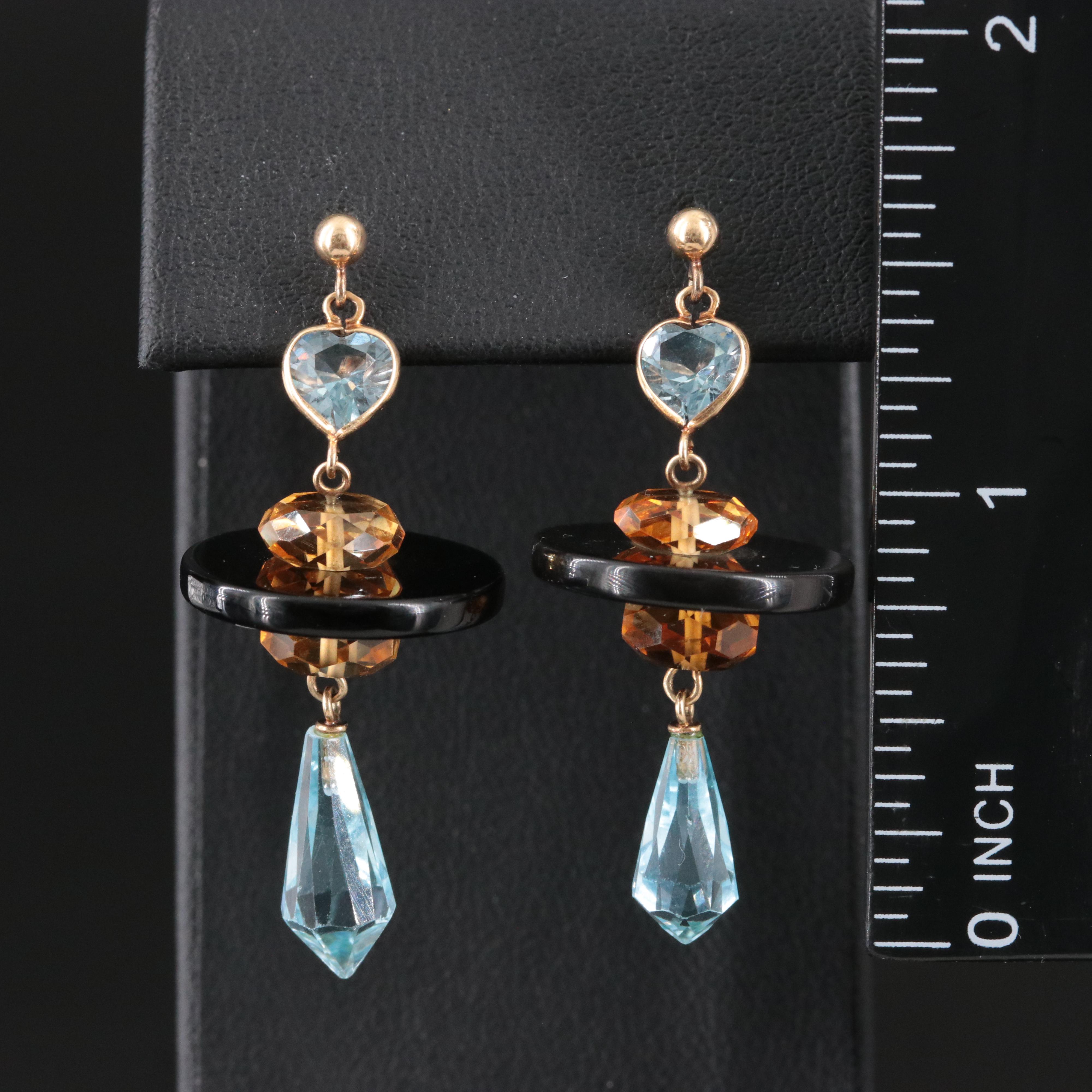 14K Topaz, Citrine and Black Onyx Earrings