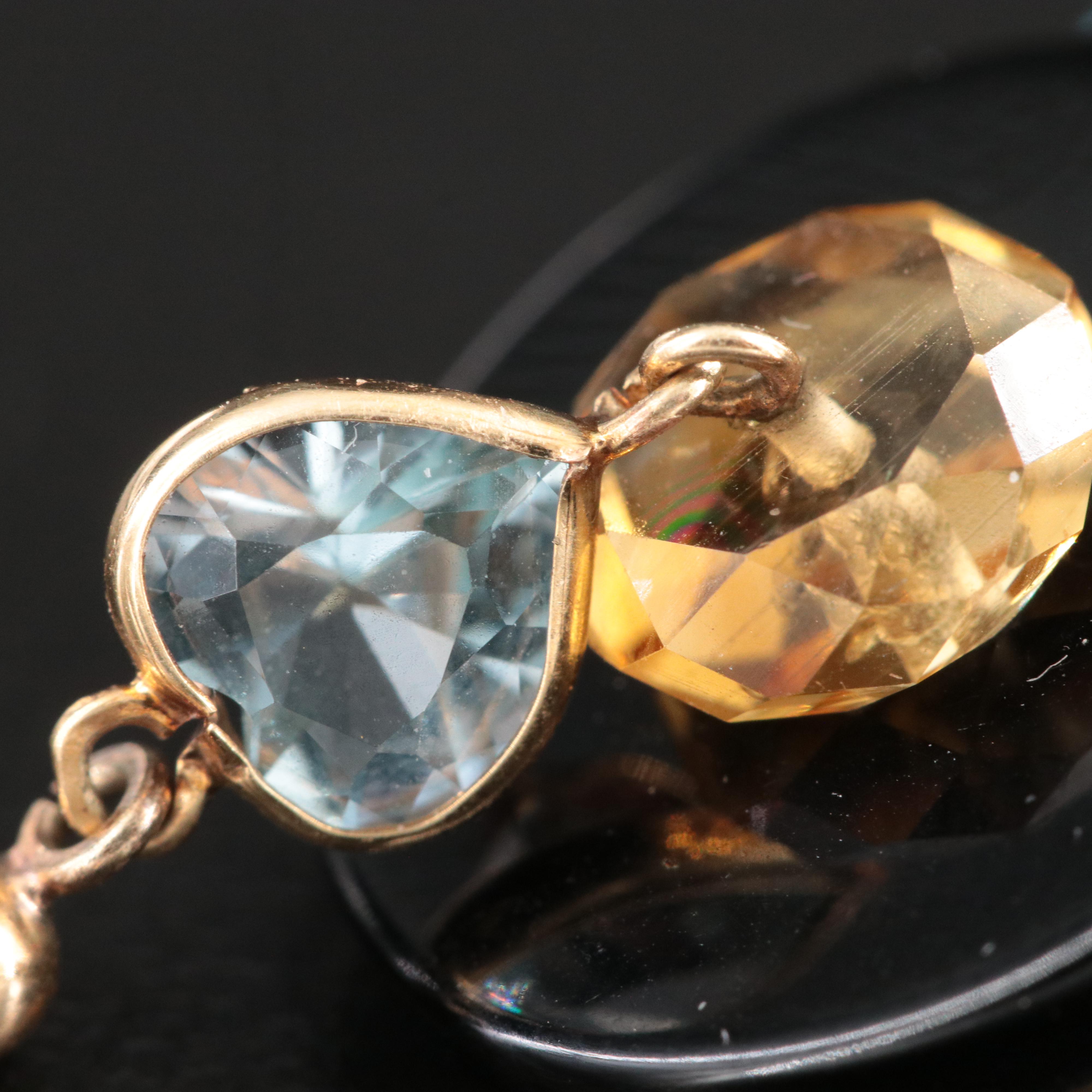 14K Topaz, Citrine and Black Onyx Earrings