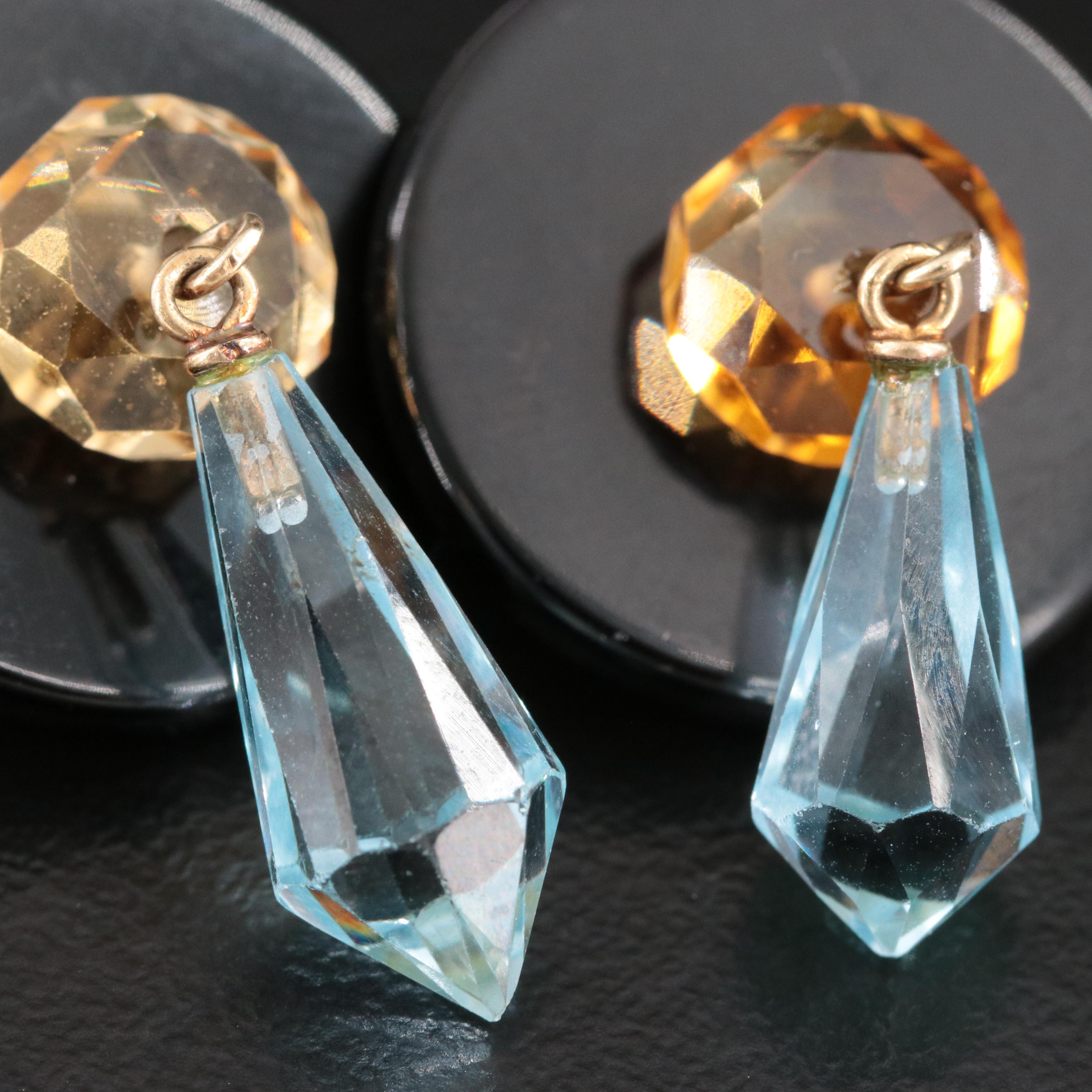 14K Topaz, Citrine and Black Onyx Earrings