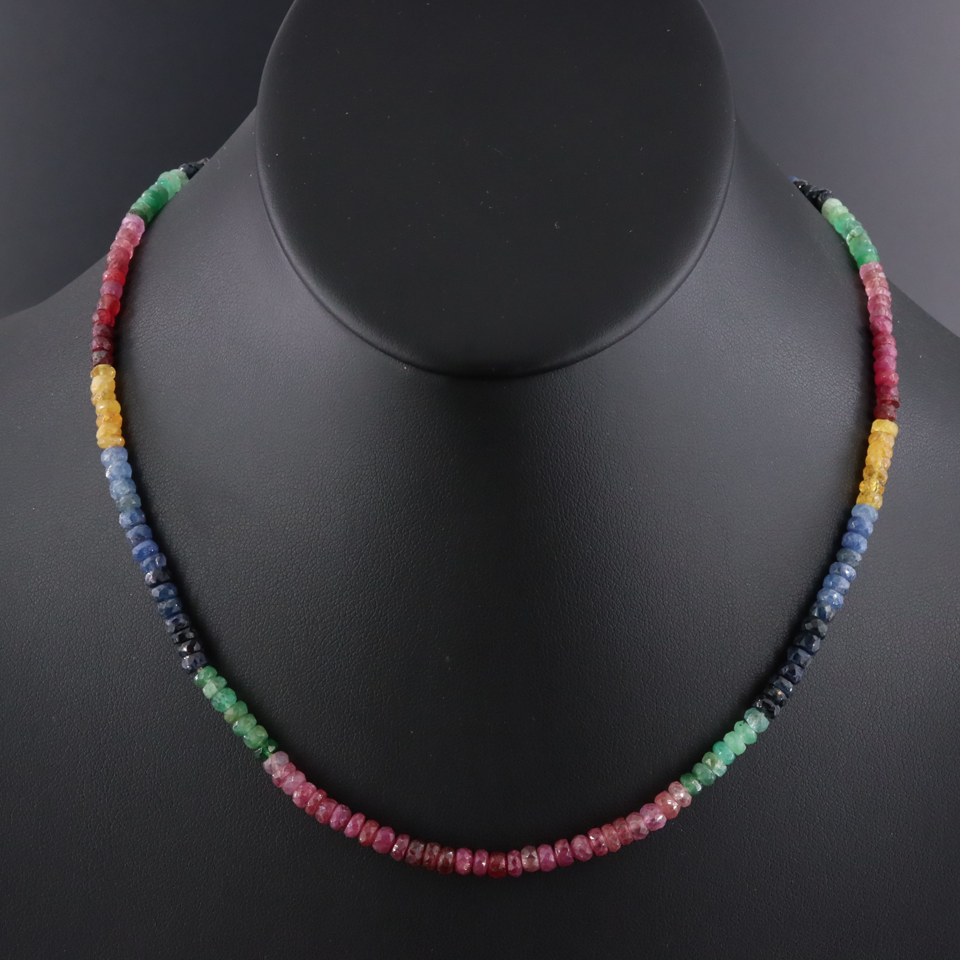 Sterling Sapphire, Emerald and Ruby Bead Necklace