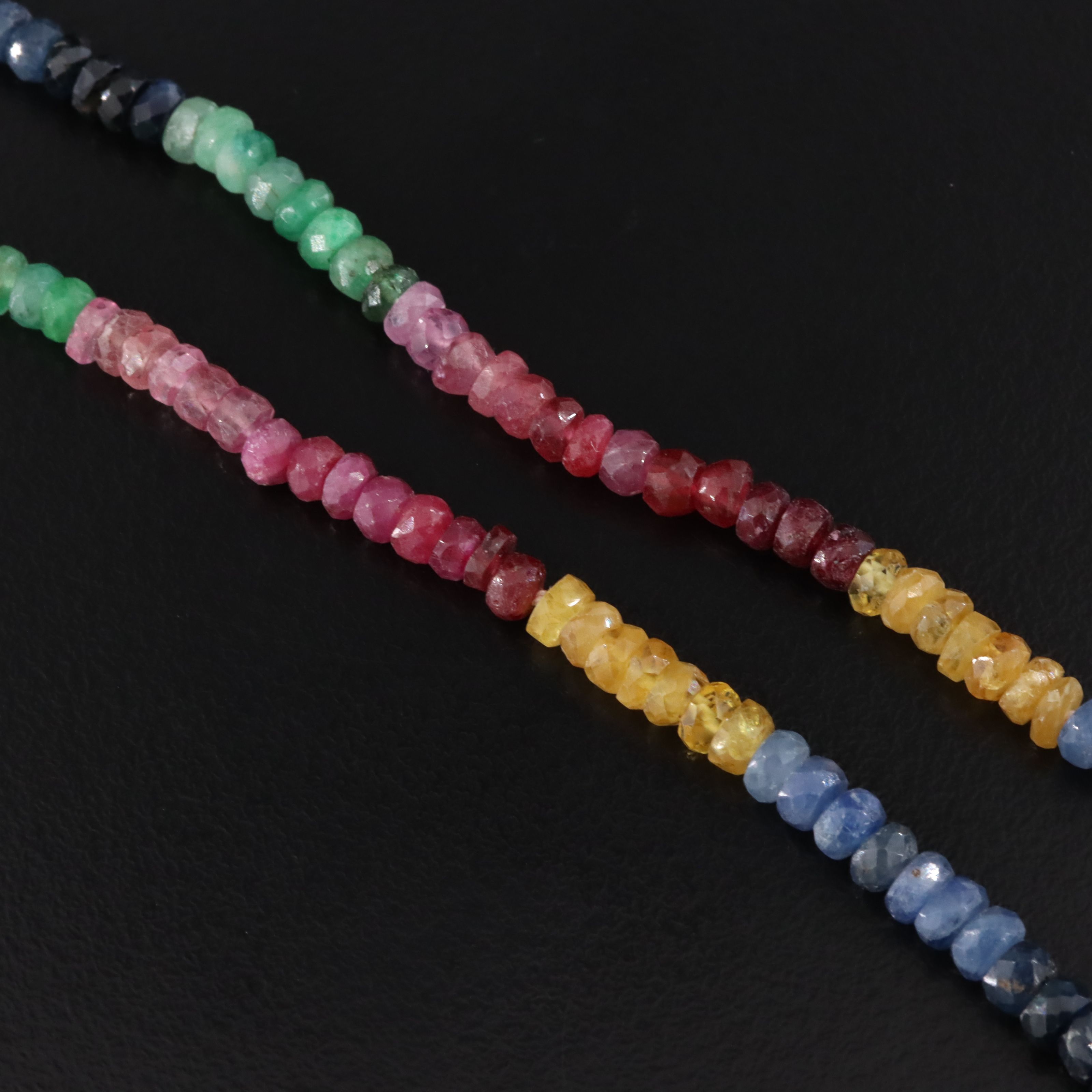 Sterling Sapphire, Emerald and Ruby Bead Necklace