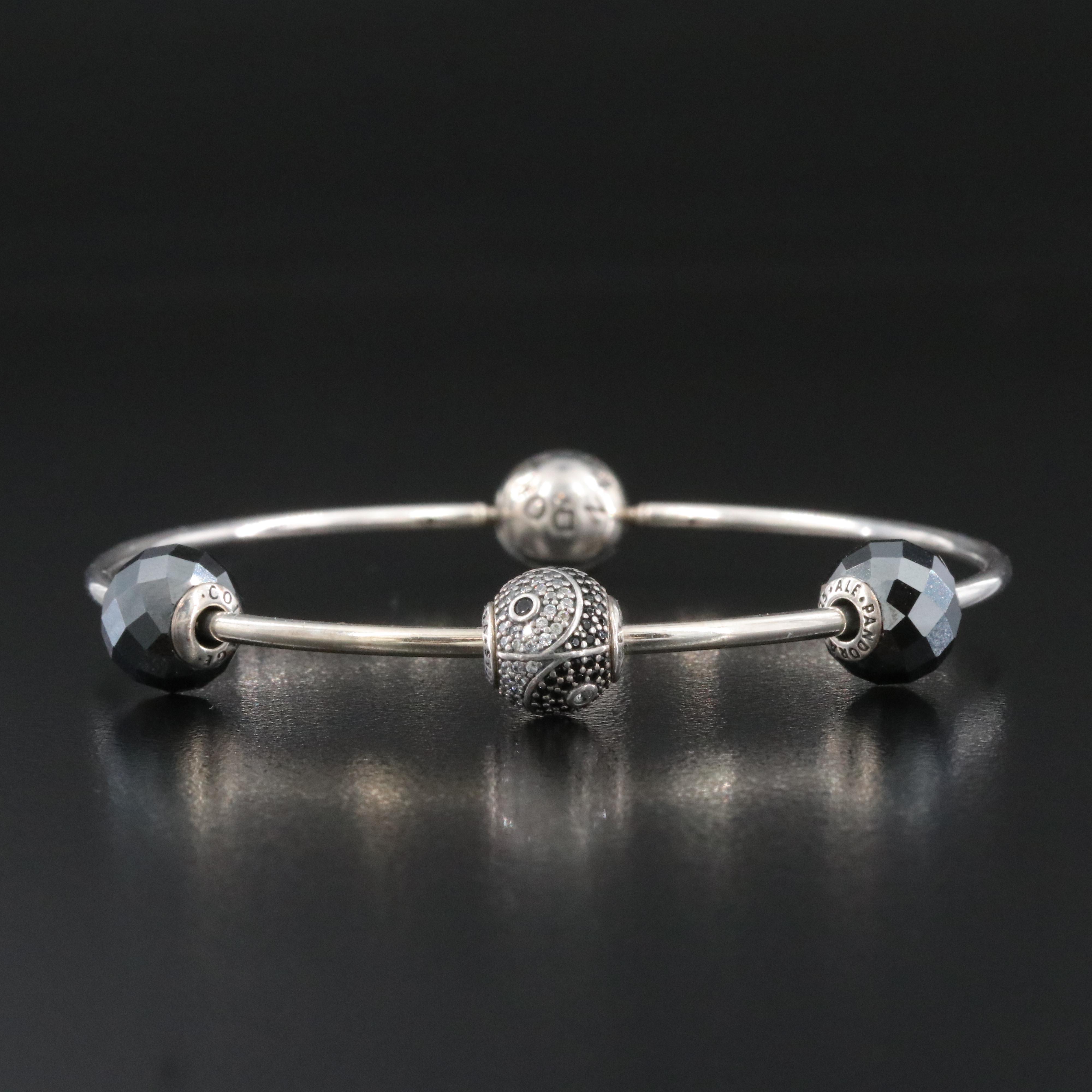 Pandora Moments Sterling Bangle Bracelet with Charms Including CZ