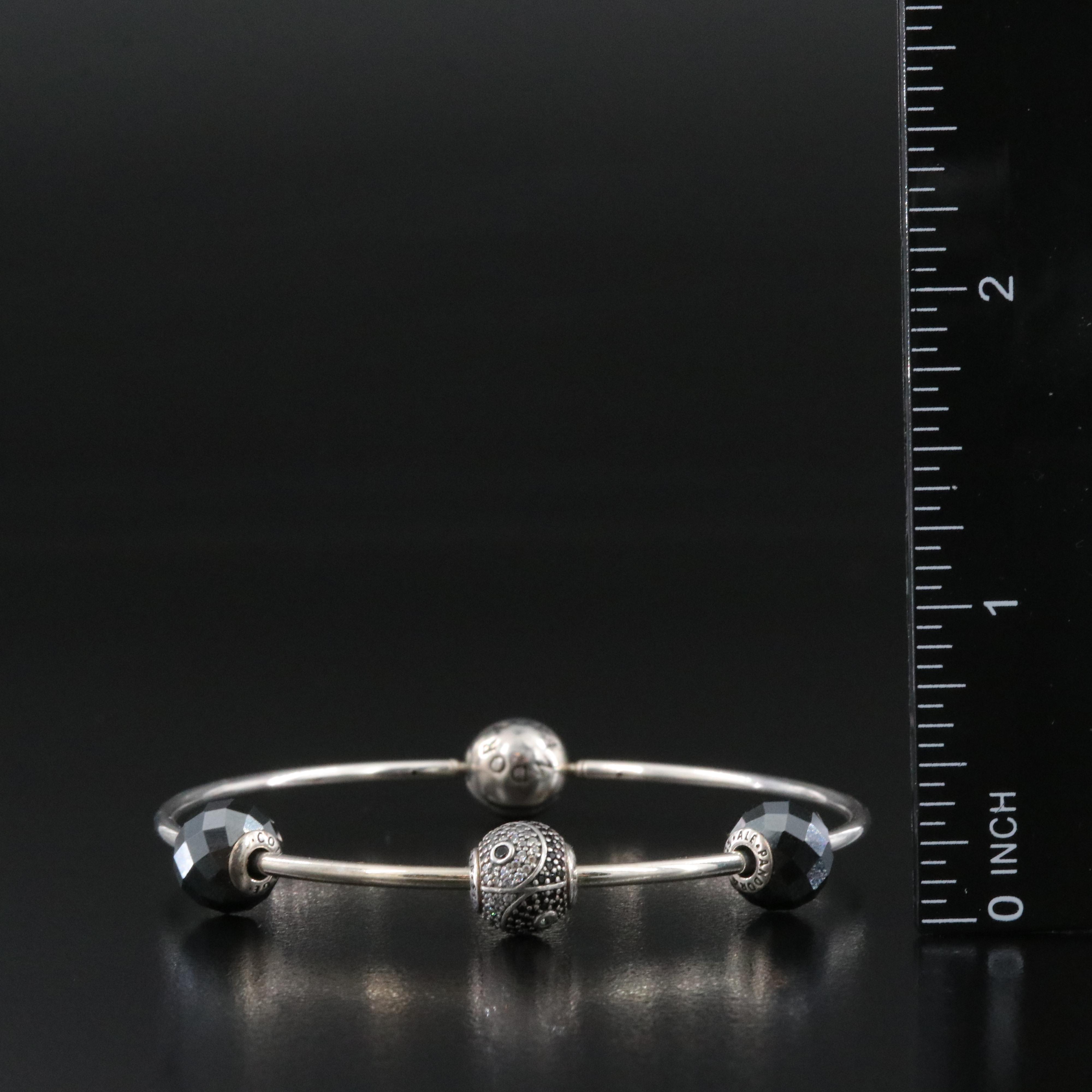 Pandora Moments Sterling Bangle Bracelet with Charms Including CZ