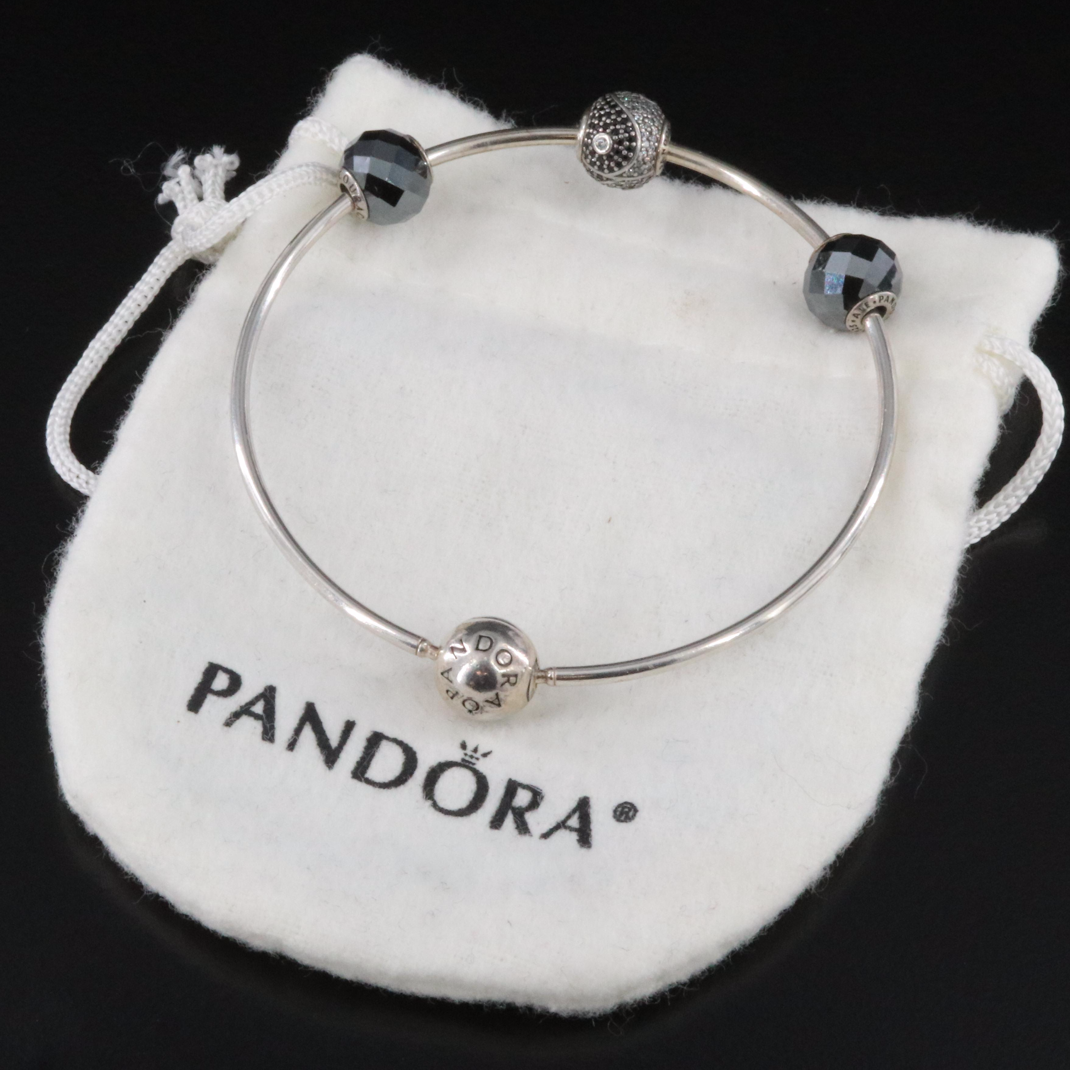 Pandora Moments Sterling Bangle Bracelet with Charms Including CZ