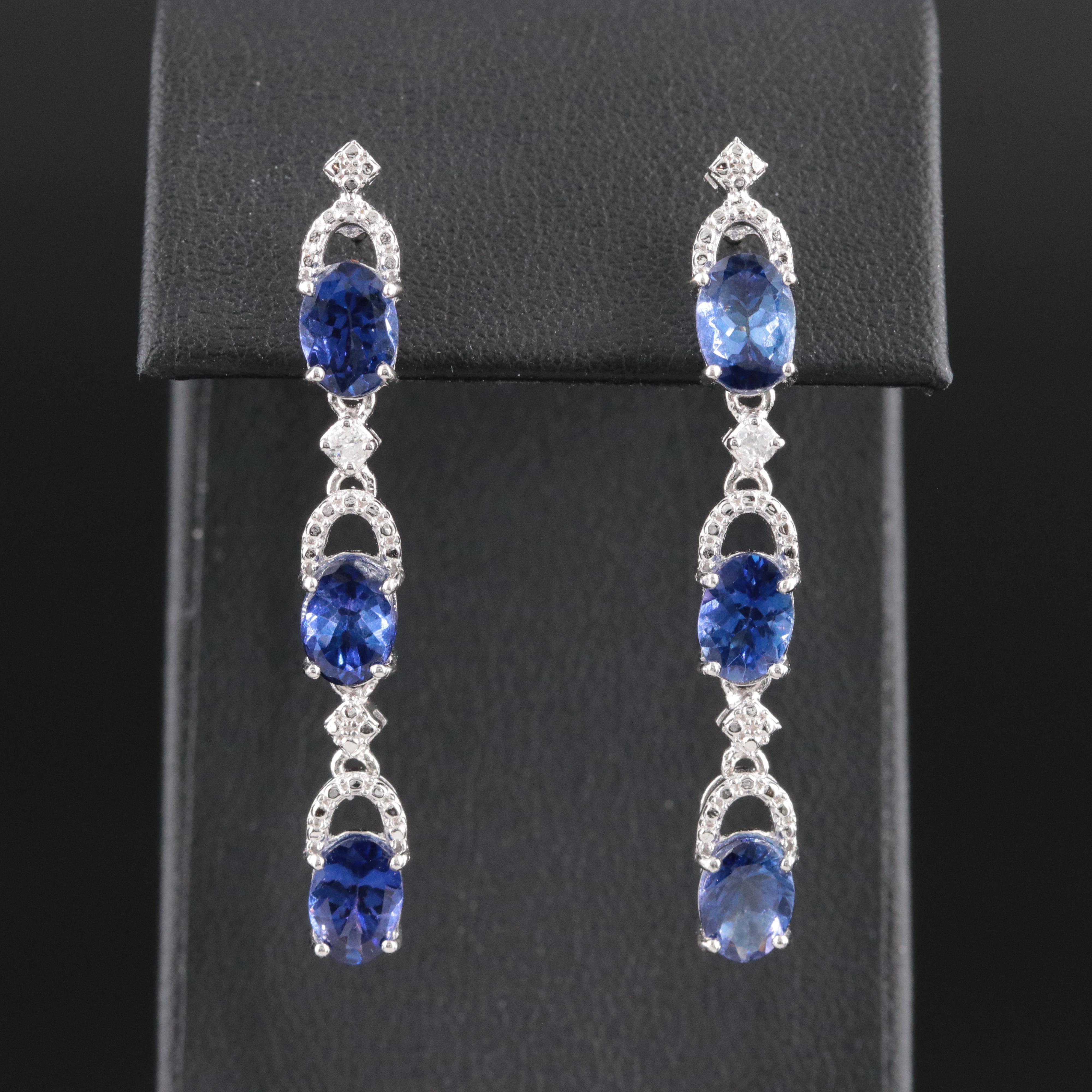 Sterling Tanzanite and Diamond Earrings