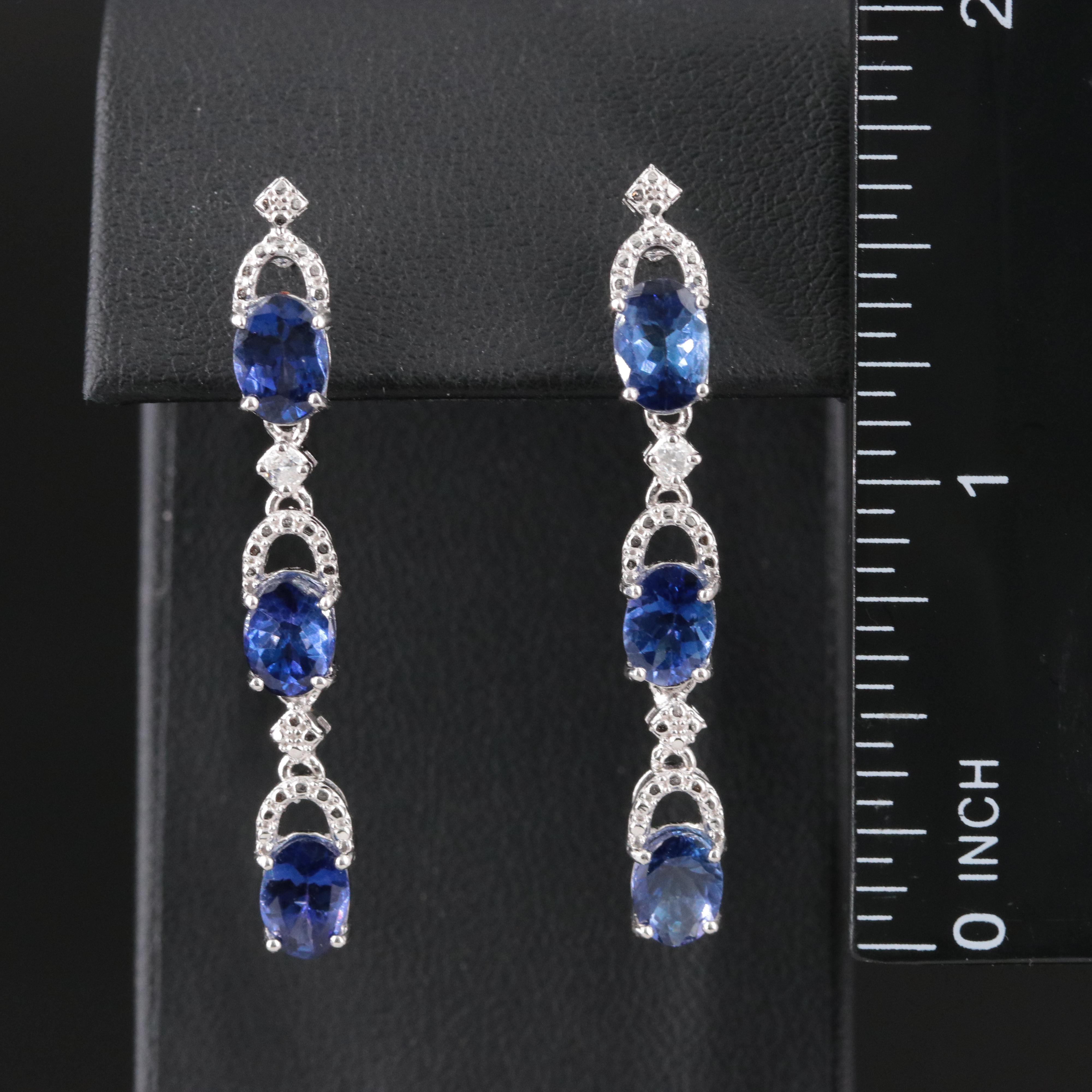 Sterling Tanzanite and Diamond Earrings