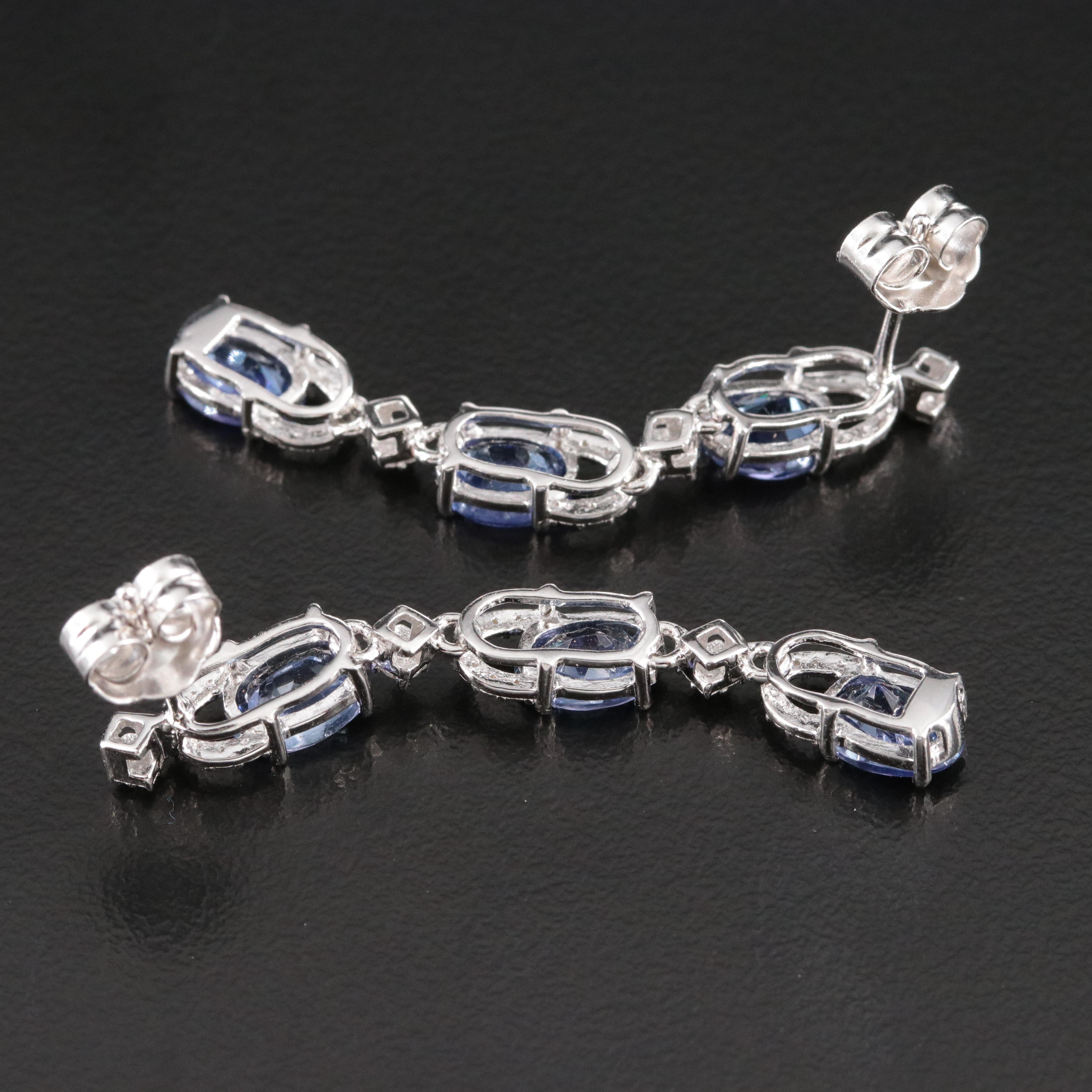 Sterling Tanzanite and Diamond Earrings