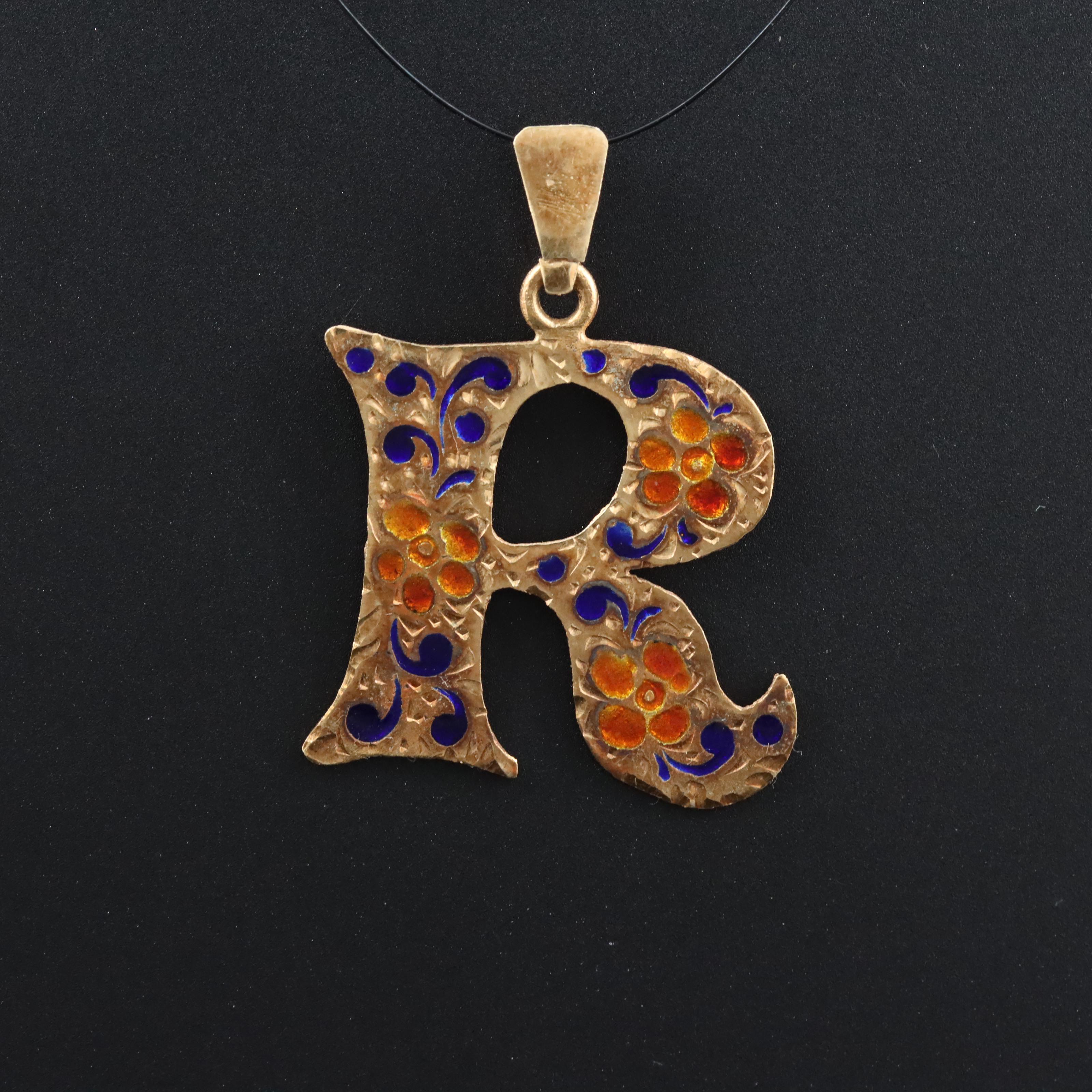 14K Enamel Letter "R" Pendant