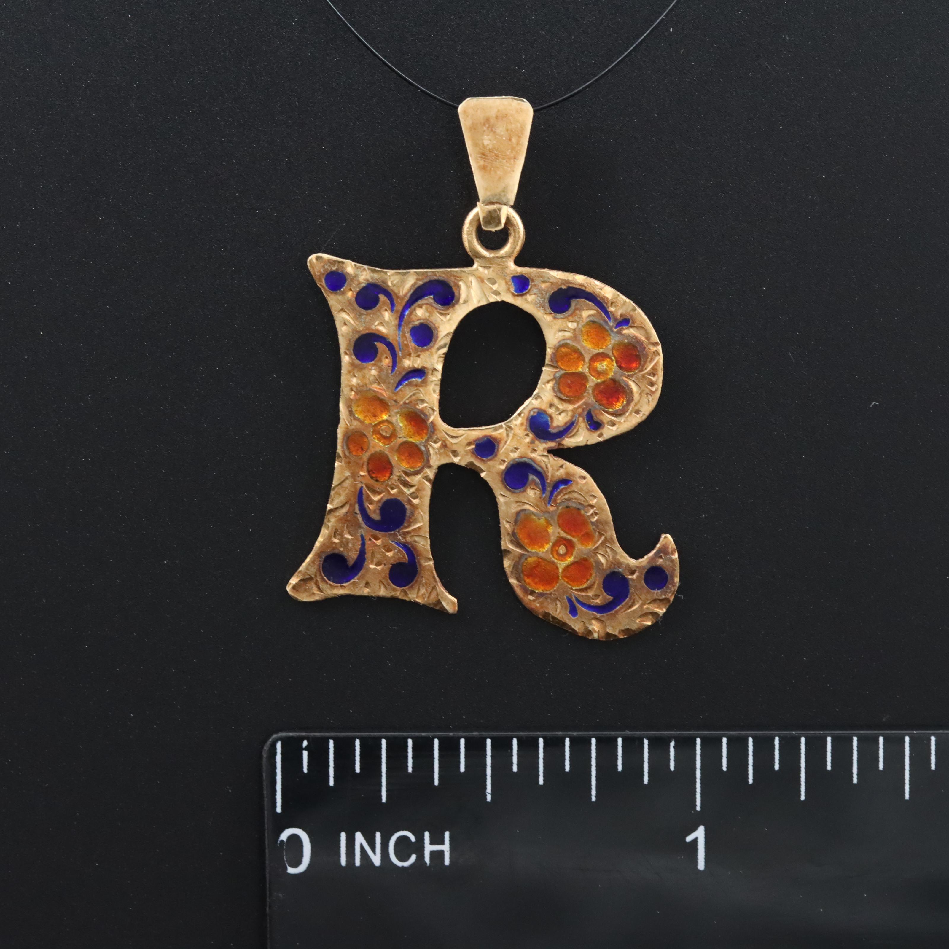 14K Enamel Letter "R" Pendant
