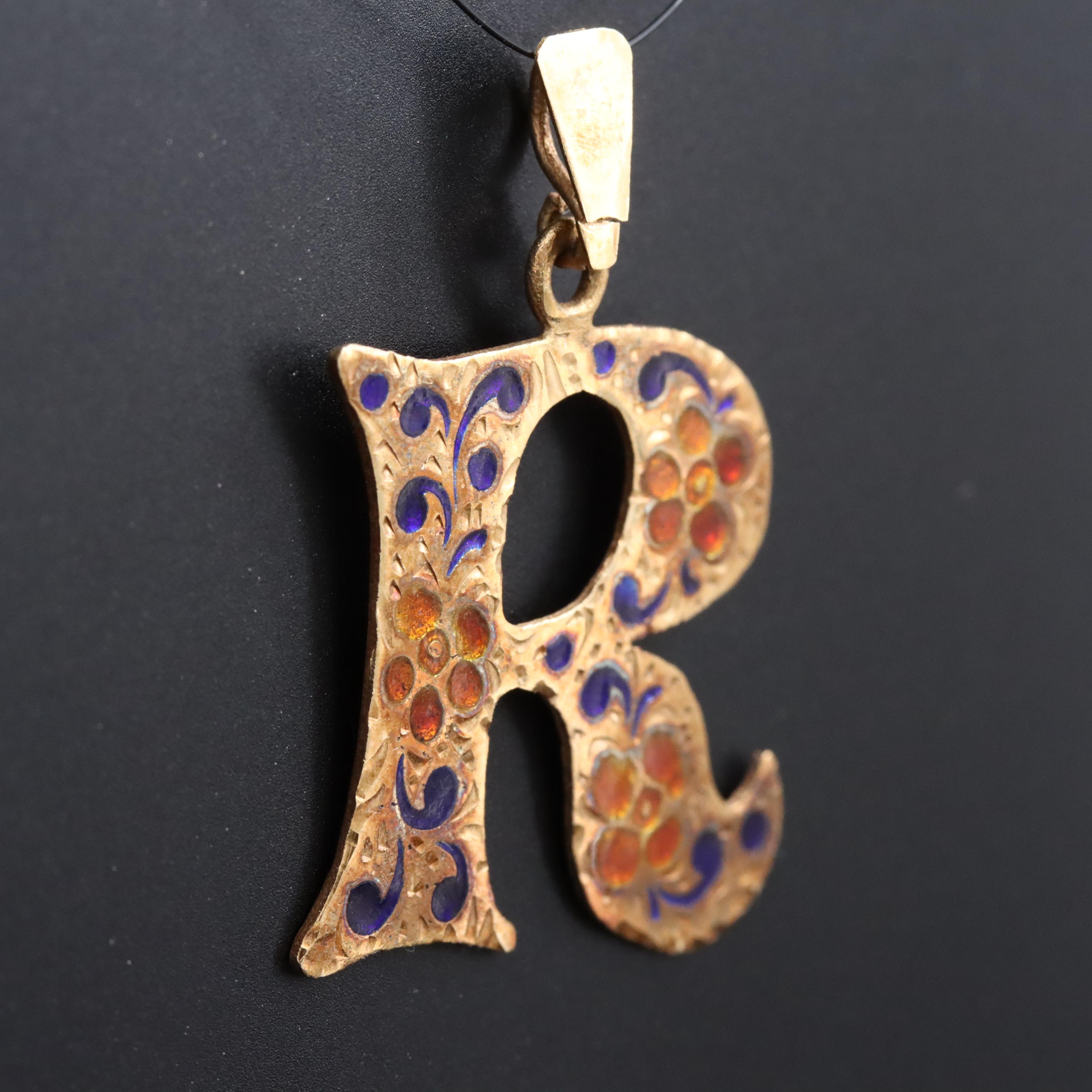 14K Enamel Letter "R" Pendant