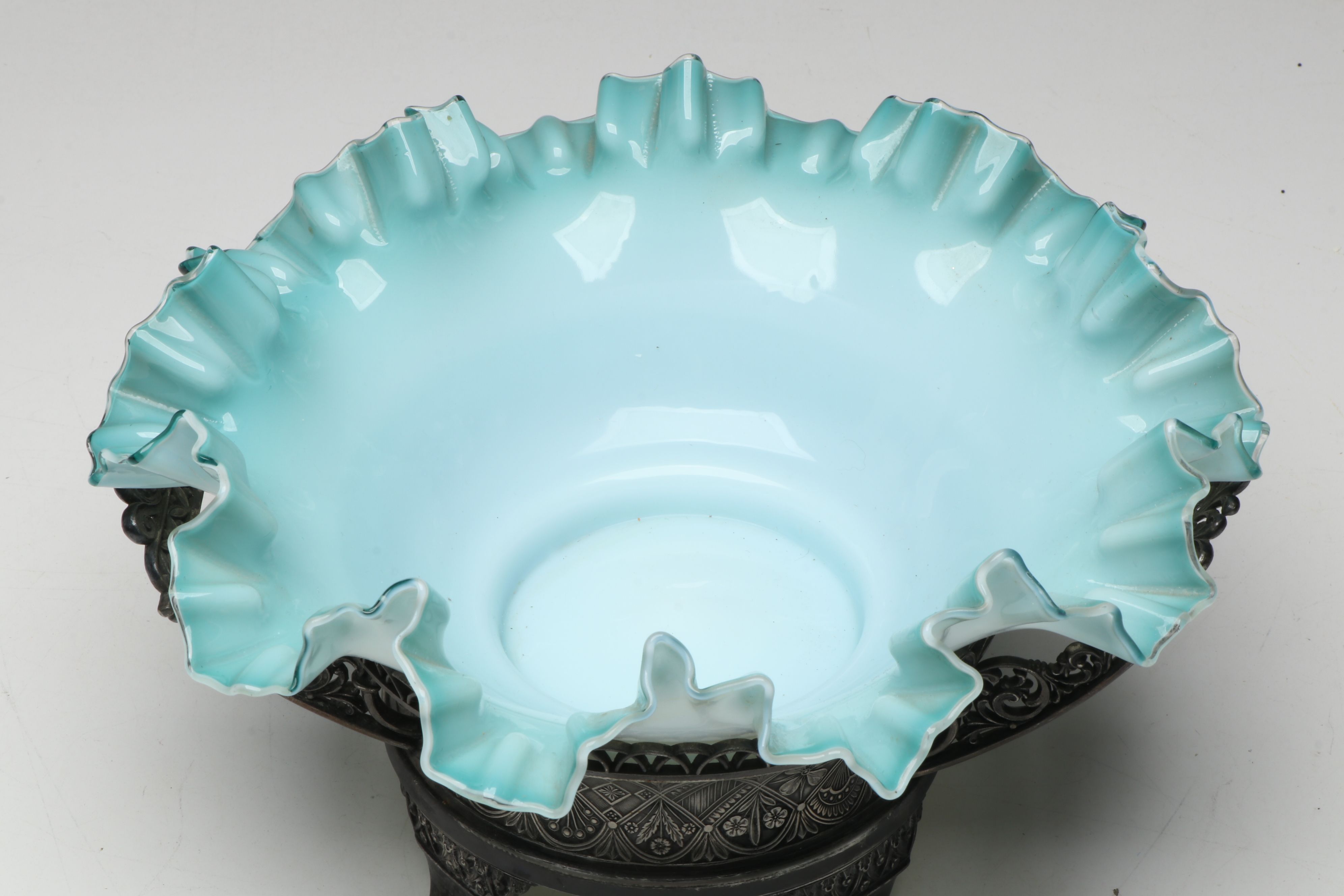 Ruffled Glass Brides Baskets and Bowl